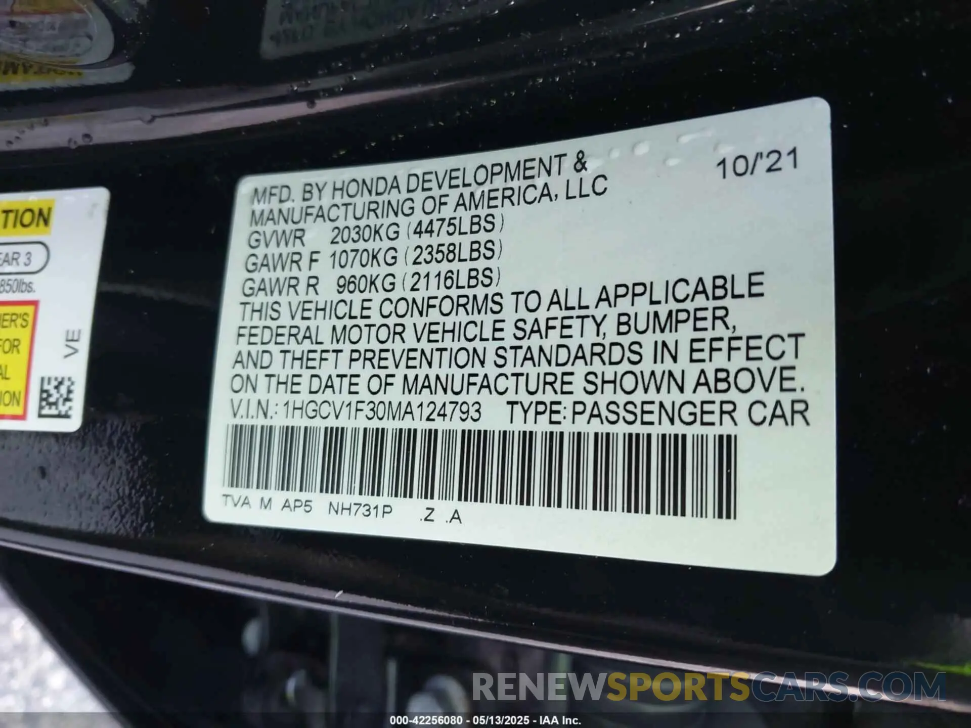 9 Photograph of a damaged car 1HGCV1F30MA124793 HONDA ACCORD 2021