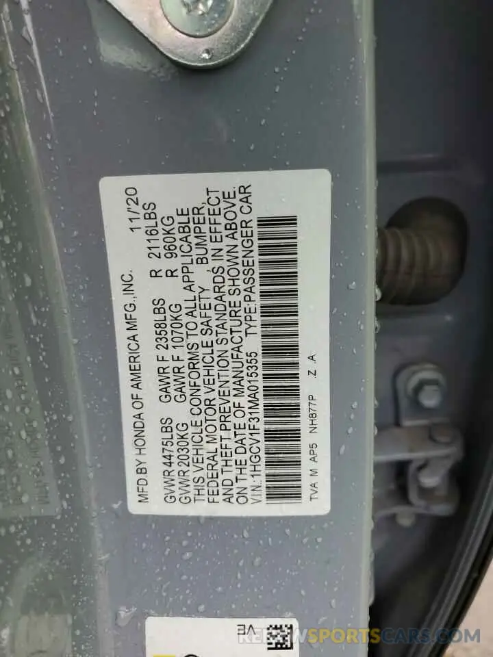 14 Photograph of a damaged car 1HGCV1F31MA015355 HONDA ACCORD 2021