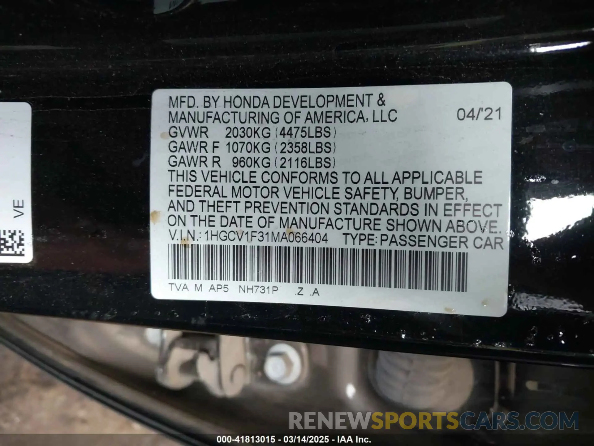 9 Photograph of a damaged car 1HGCV1F31MA066404 HONDA ACCORD 2021