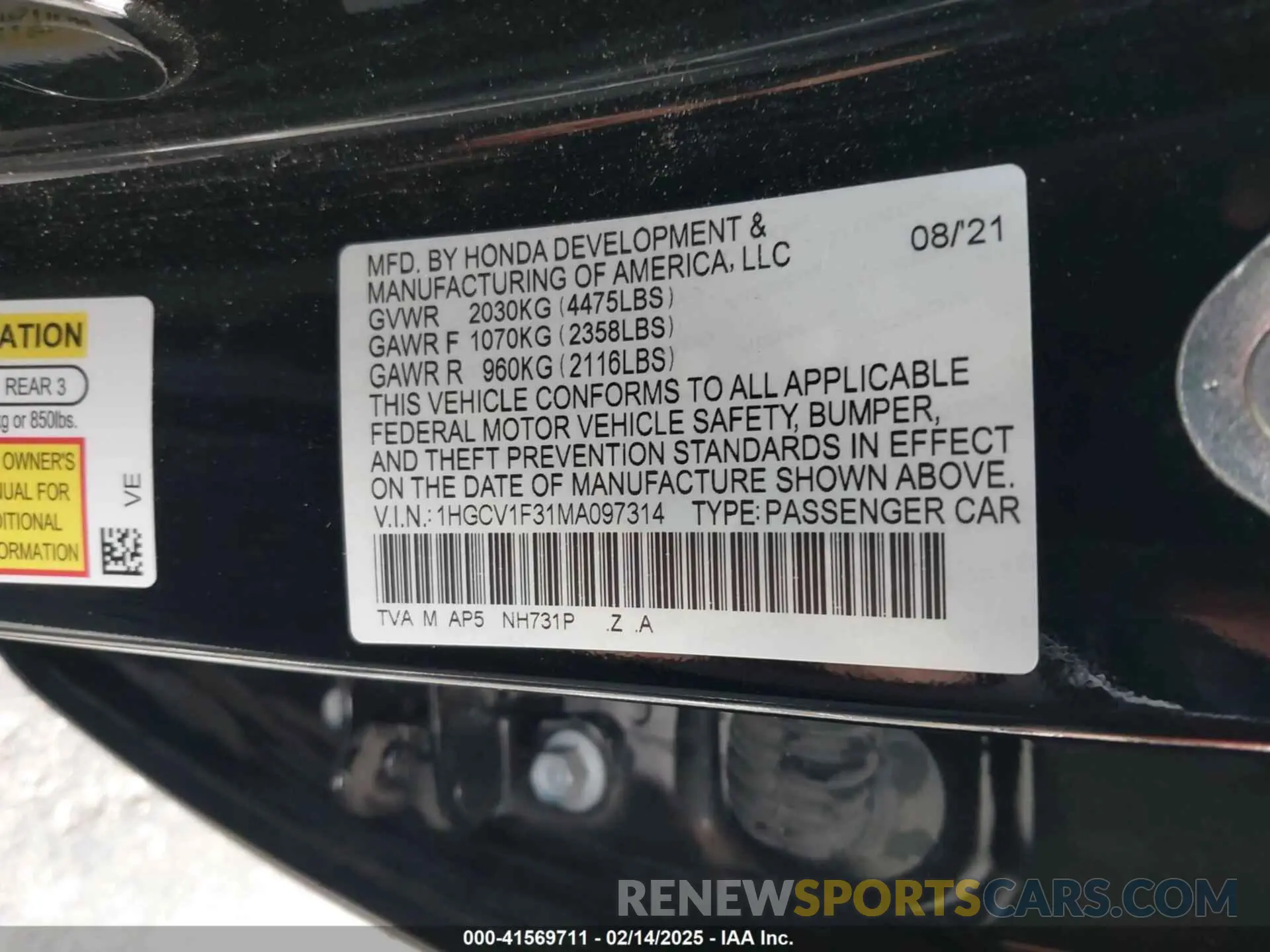 9 Photograph of a damaged car 1HGCV1F31MA097314 HONDA ACCORD 2021