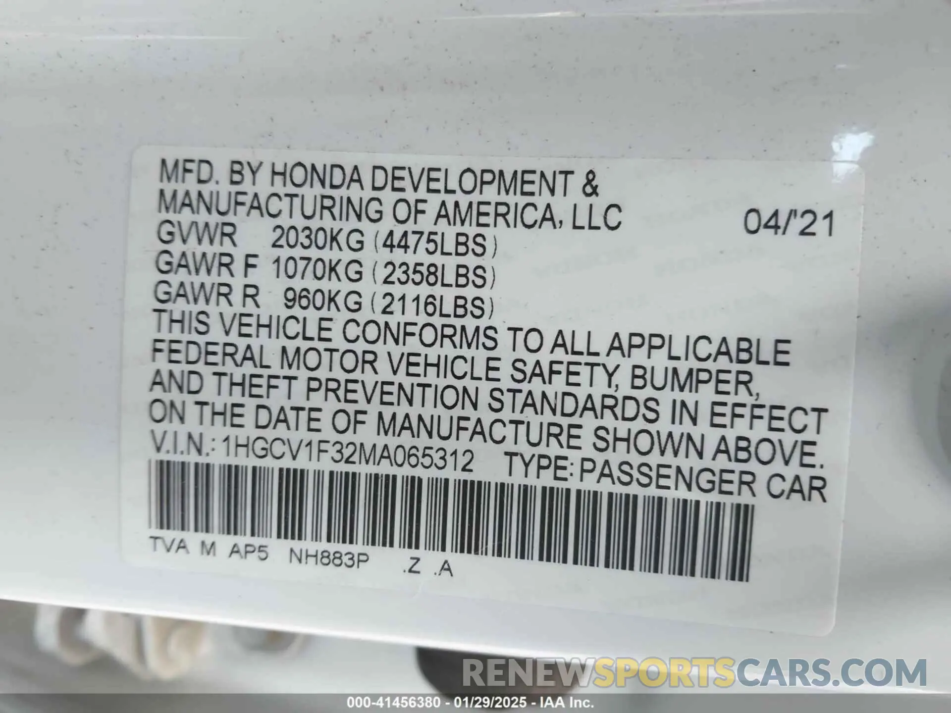 9 Photograph of a damaged car 1HGCV1F32MA065312 HONDA ACCORD 2021