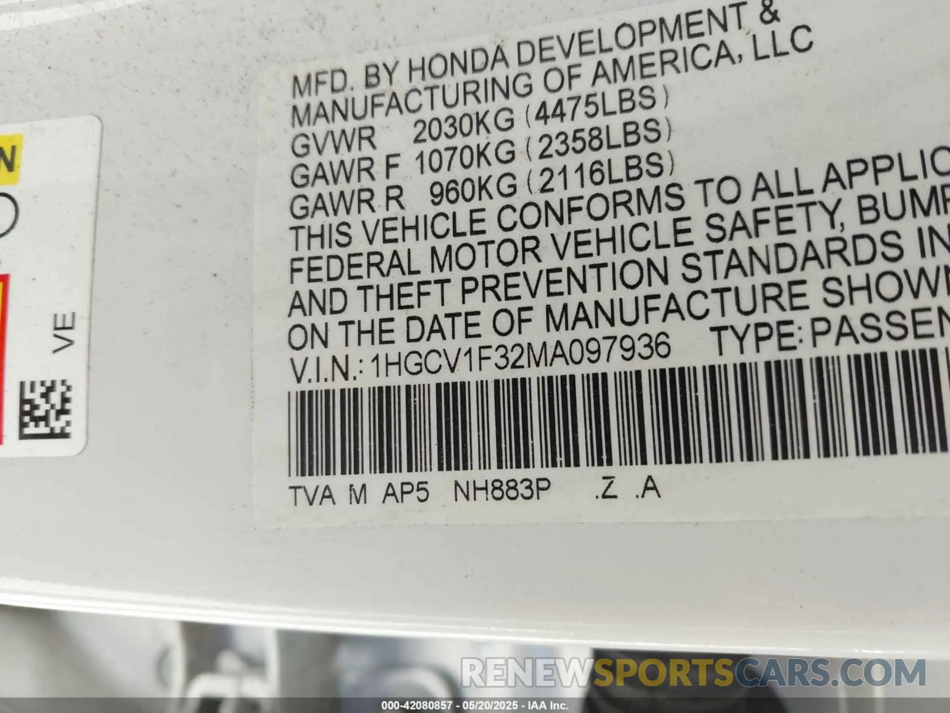 9 Photograph of a damaged car 1HGCV1F32MA097936 HONDA ACCORD 2021