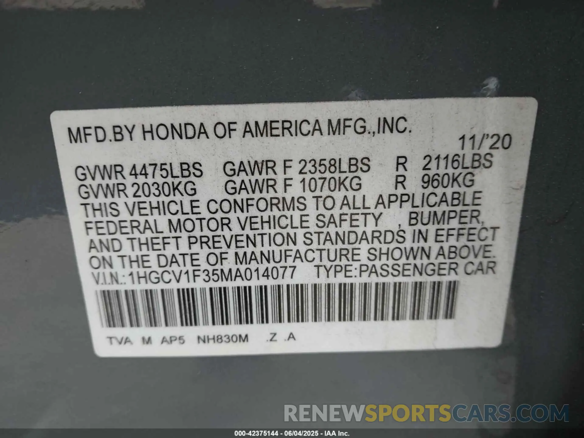 9 Photograph of a damaged car 1HGCV1F35MA014077 HONDA ACCORD 2021