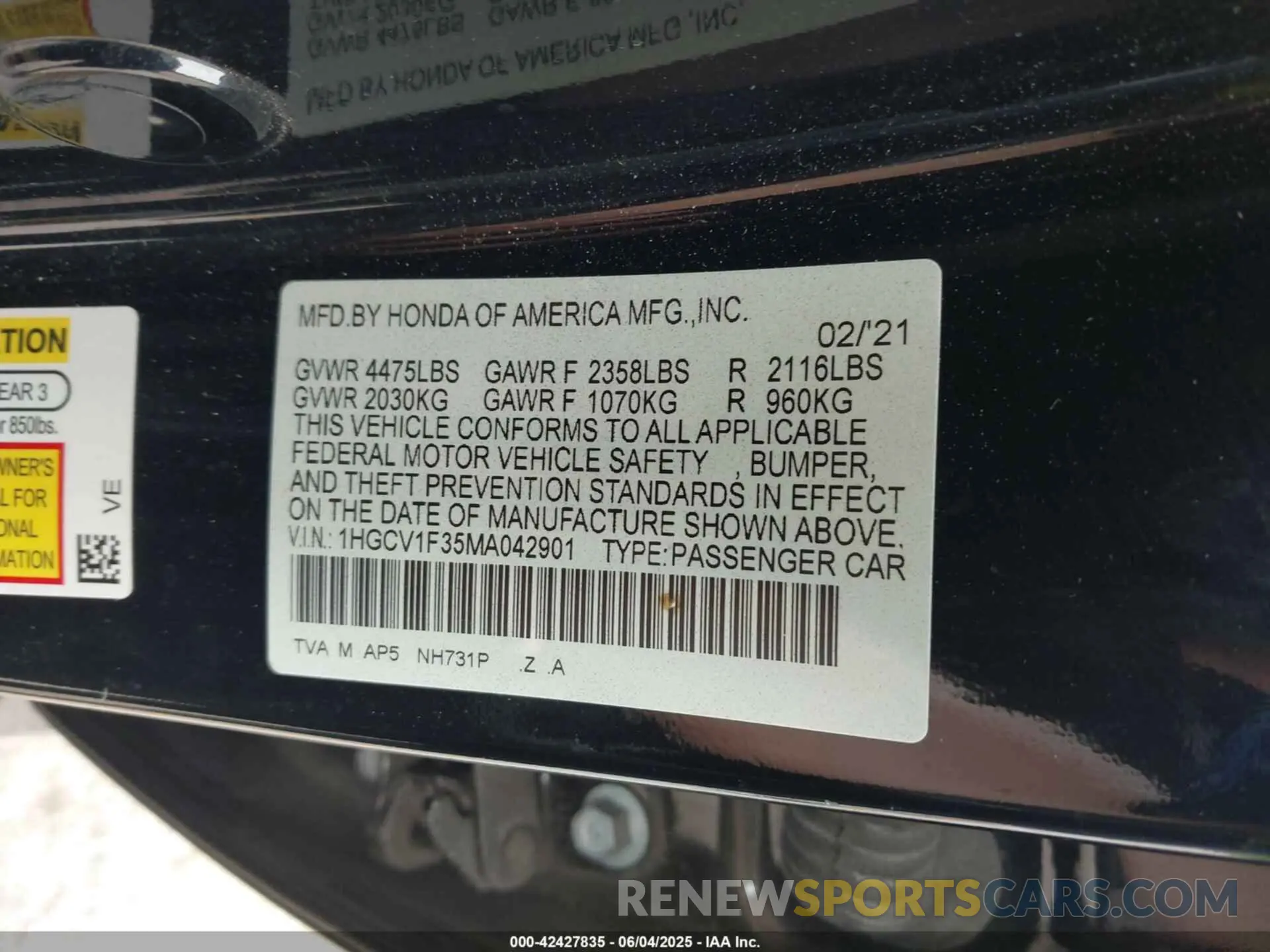 9 Photograph of a damaged car 1HGCV1F35MA042901 HONDA ACCORD 2021