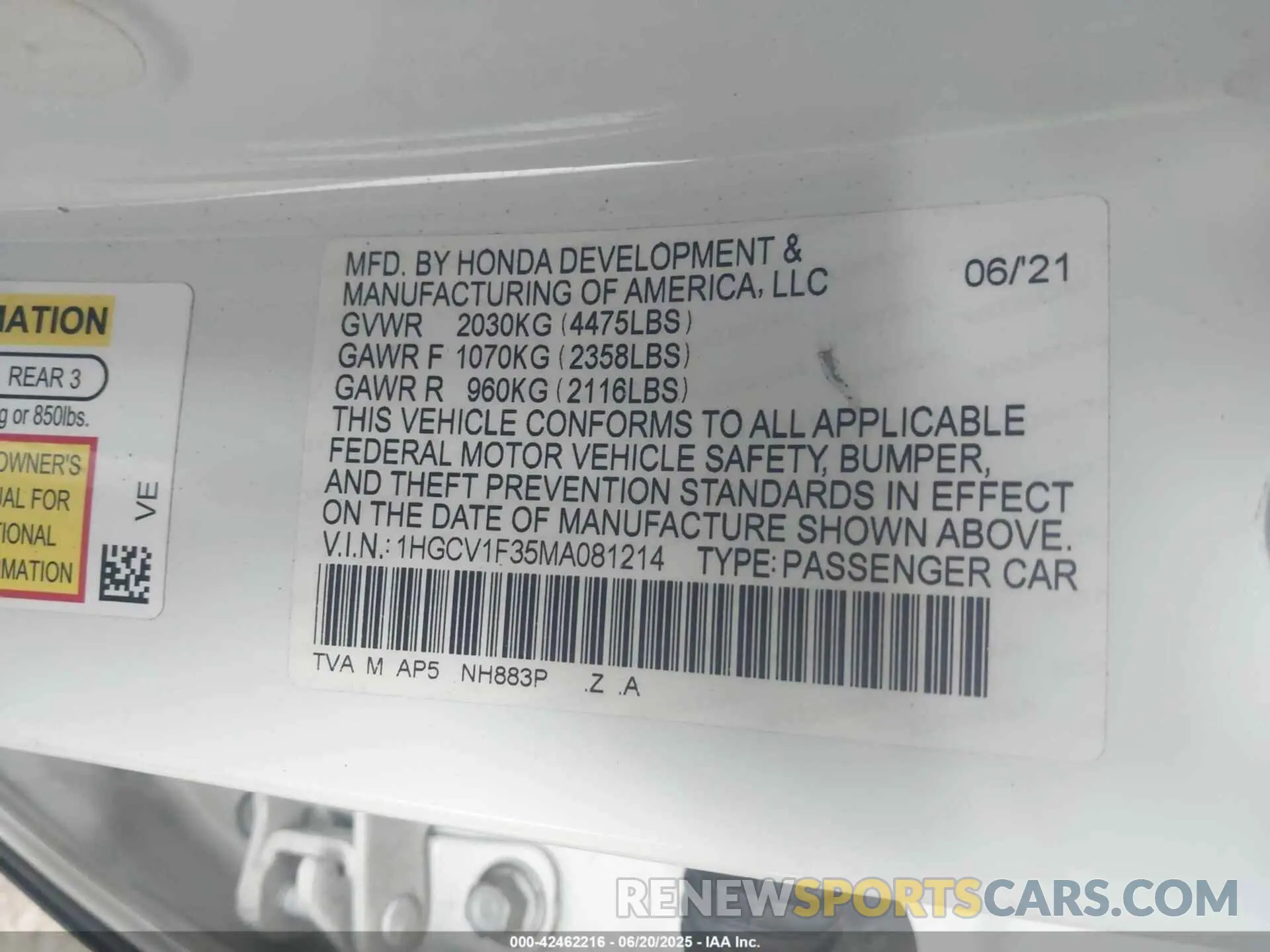9 Photograph of a damaged car 1HGCV1F35MA081214 HONDA ACCORD 2021