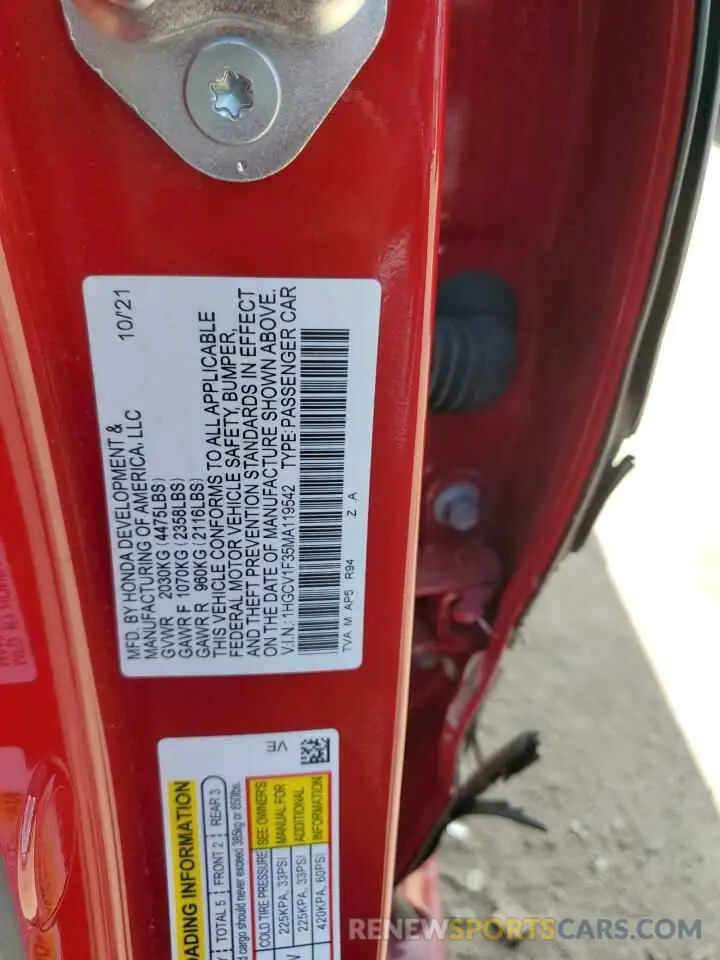 12 Photograph of a damaged car 1HGCV1F35MA119542 HONDA ACCORD 2021