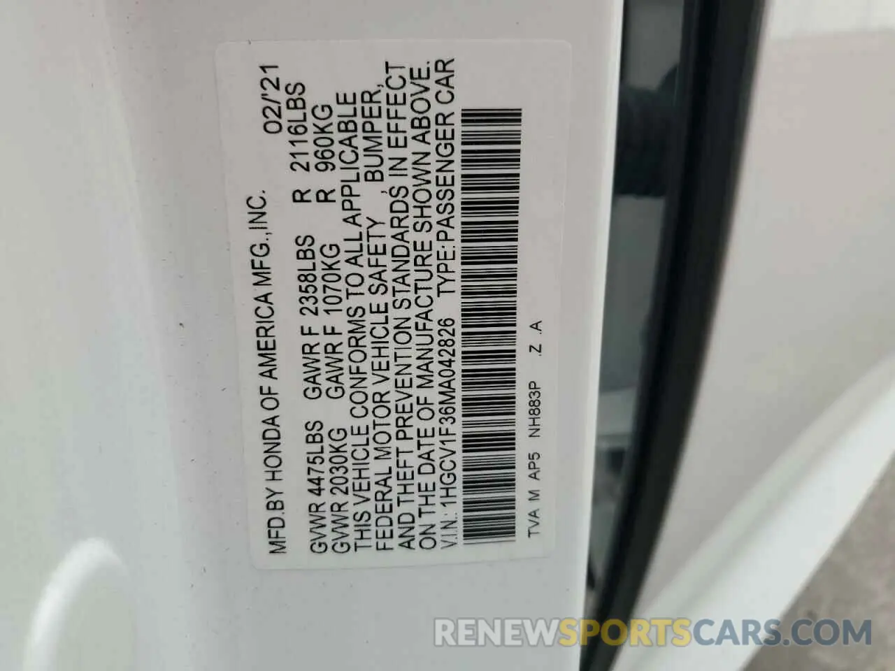 14 Photograph of a damaged car 1HGCV1F36MA042826 HONDA ACCORD 2021