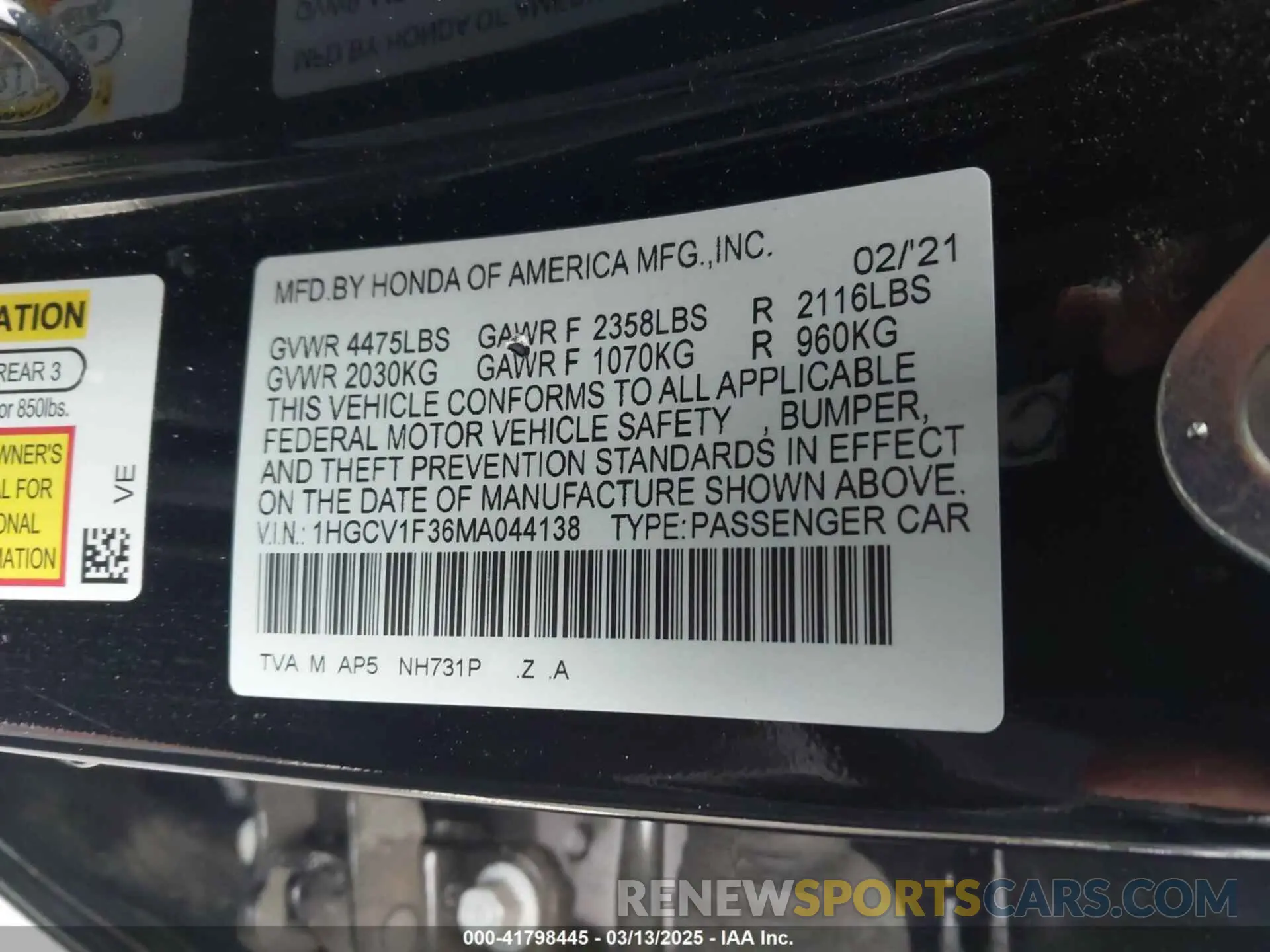 9 Photograph of a damaged car 1HGCV1F36MA044138 HONDA ACCORD 2021