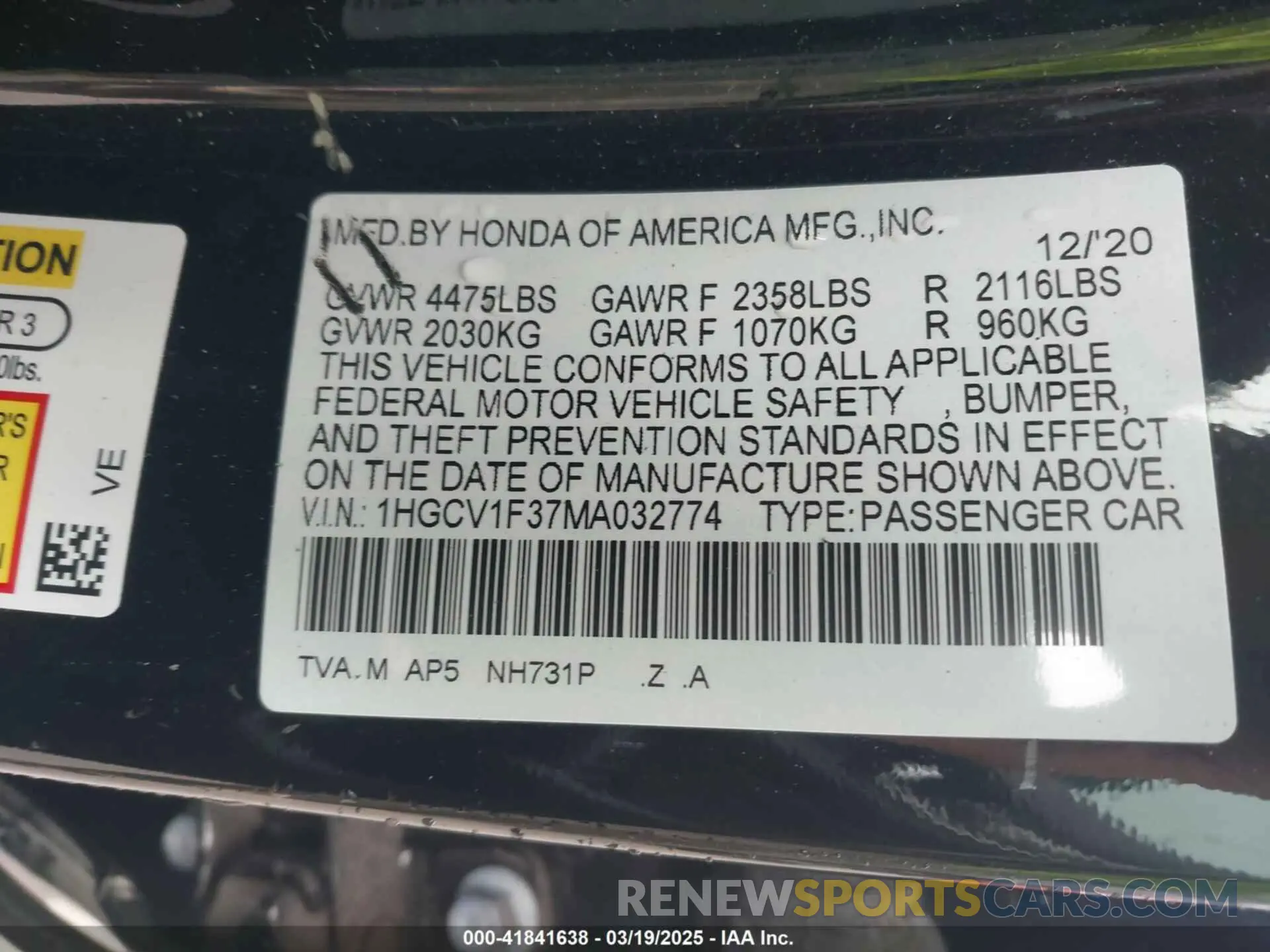 9 Photograph of a damaged car 1HGCV1F37MA032774 HONDA ACCORD 2021