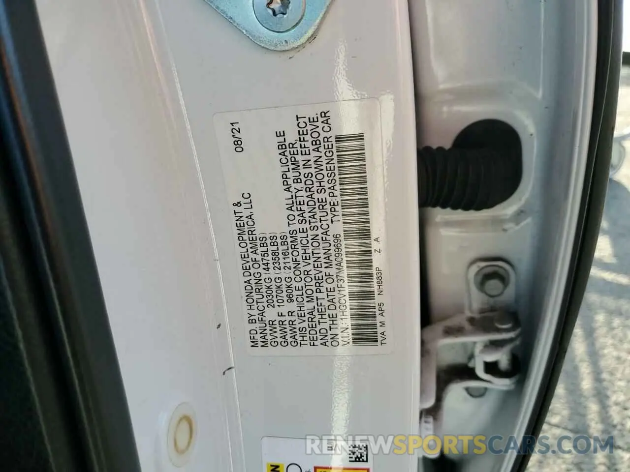 12 Photograph of a damaged car 1HGCV1F37MA099696 HONDA ACCORD 2021