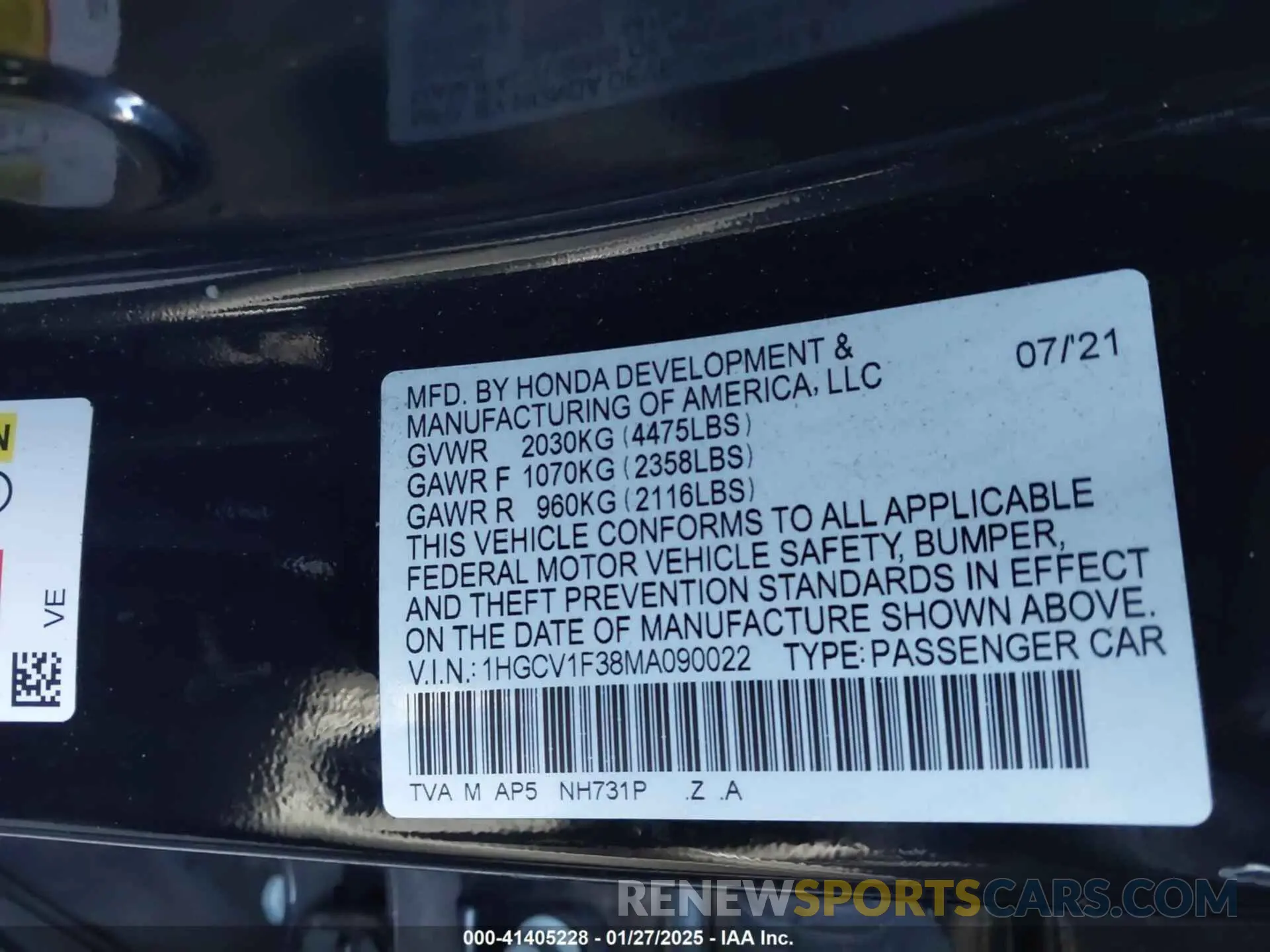 9 Photograph of a damaged car 1HGCV1F38MA090022 HONDA ACCORD 2021