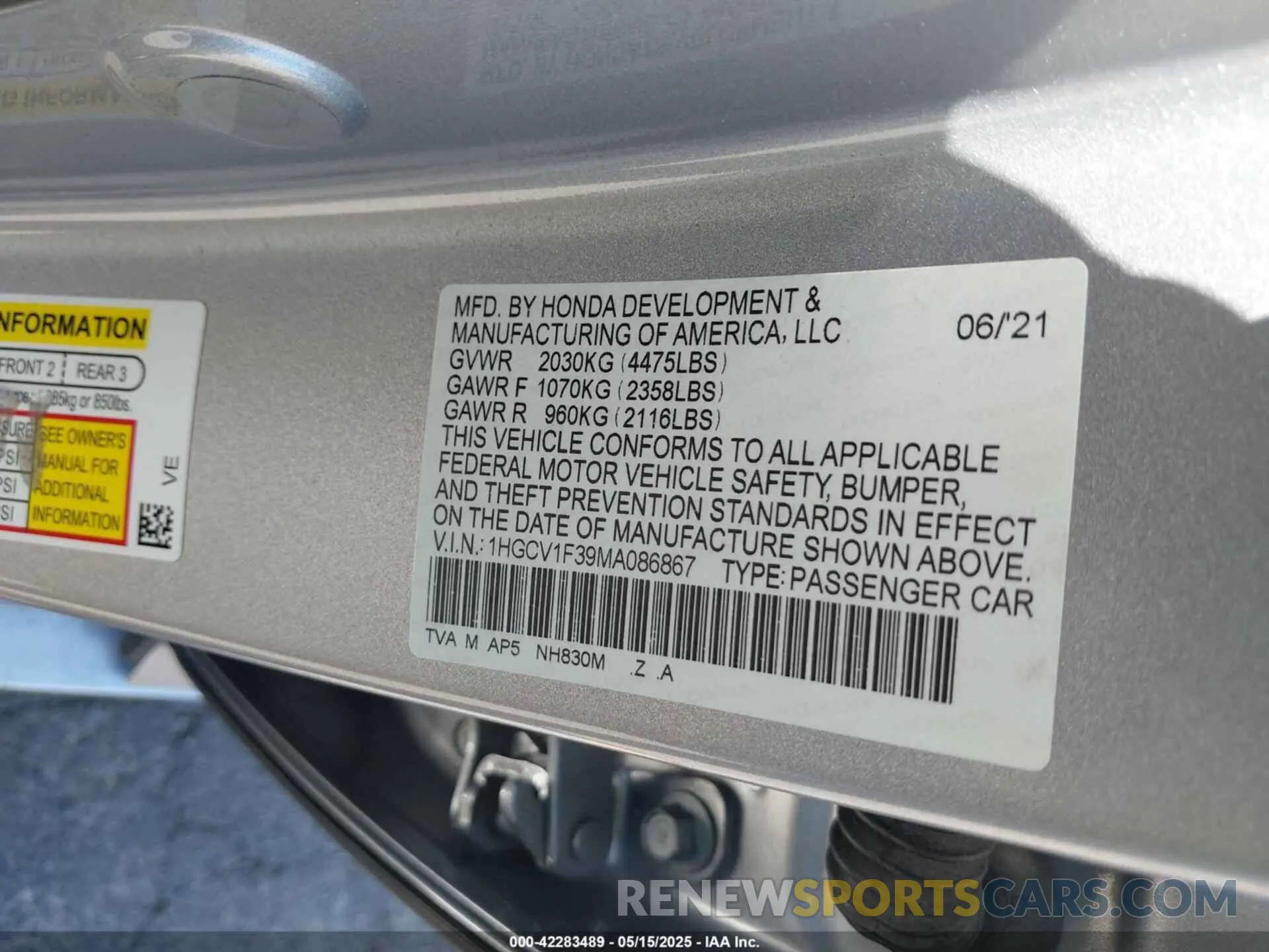 9 Photograph of a damaged car 1HGCV1F39MA086867 HONDA ACCORD 2021