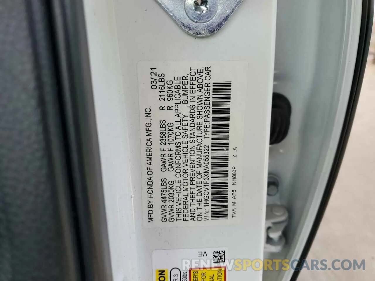 12 Photograph of a damaged car 1HGCV1F3XMA055322 HONDA ACCORD 2021