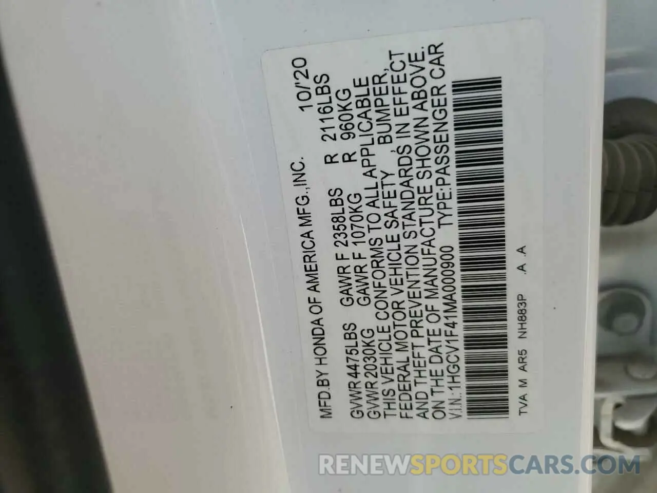 14 Photograph of a damaged car 1HGCV1F41MA000900 HONDA ACCORD 2021
