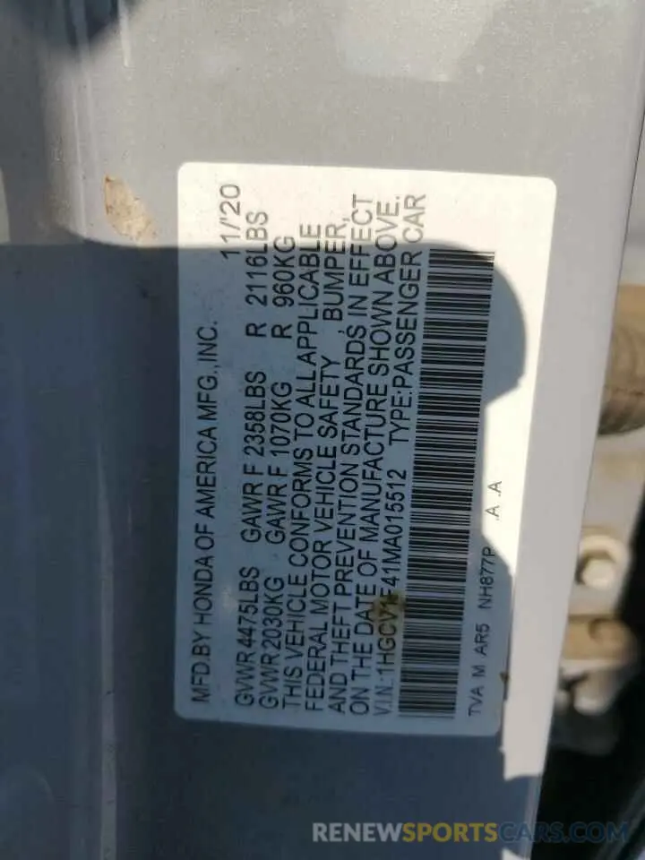 12 Photograph of a damaged car 1HGCV1F41MA015512 HONDA ACCORD 2021