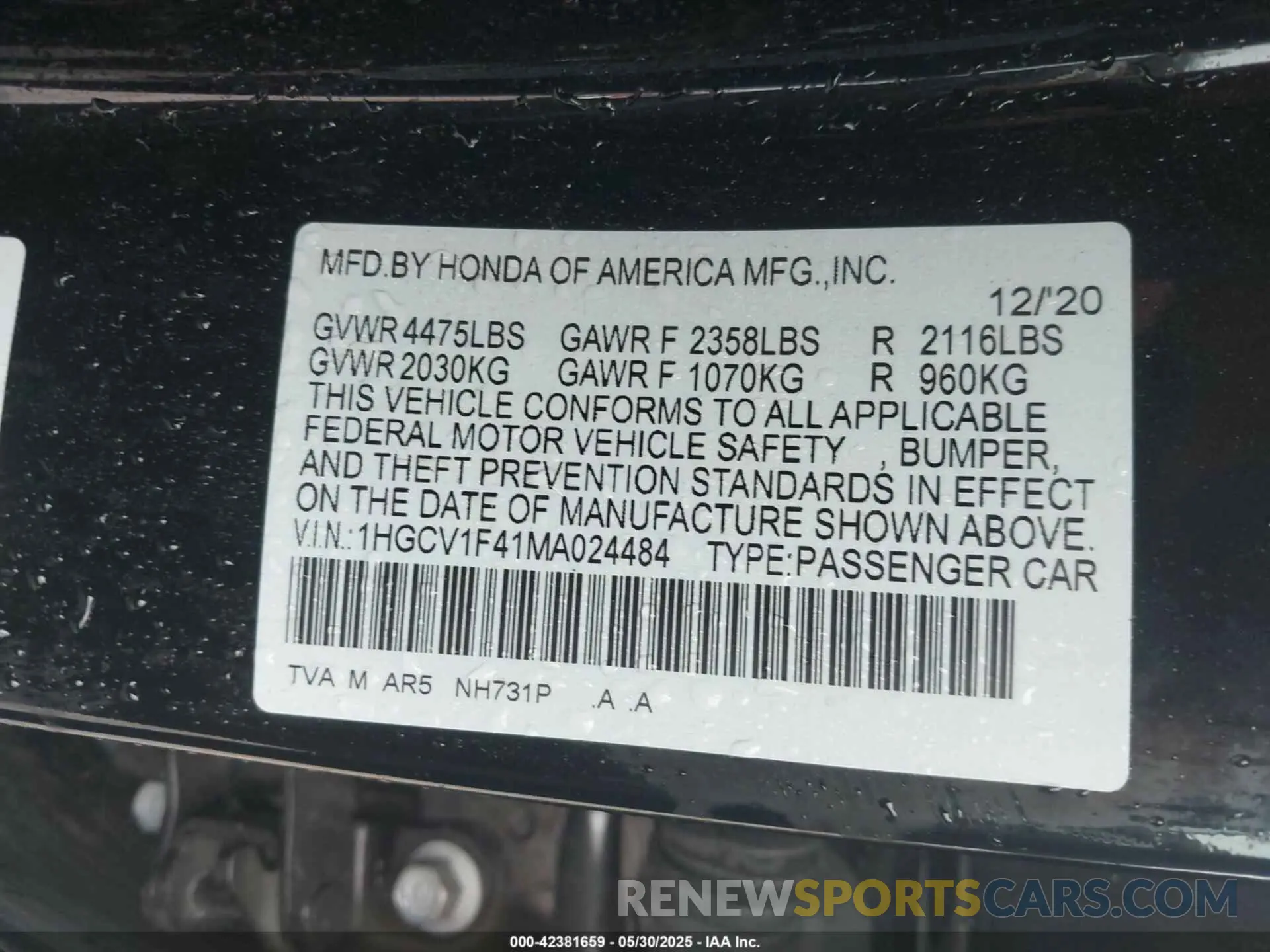 9 Photograph of a damaged car 1HGCV1F41MA024484 HONDA ACCORD 2021