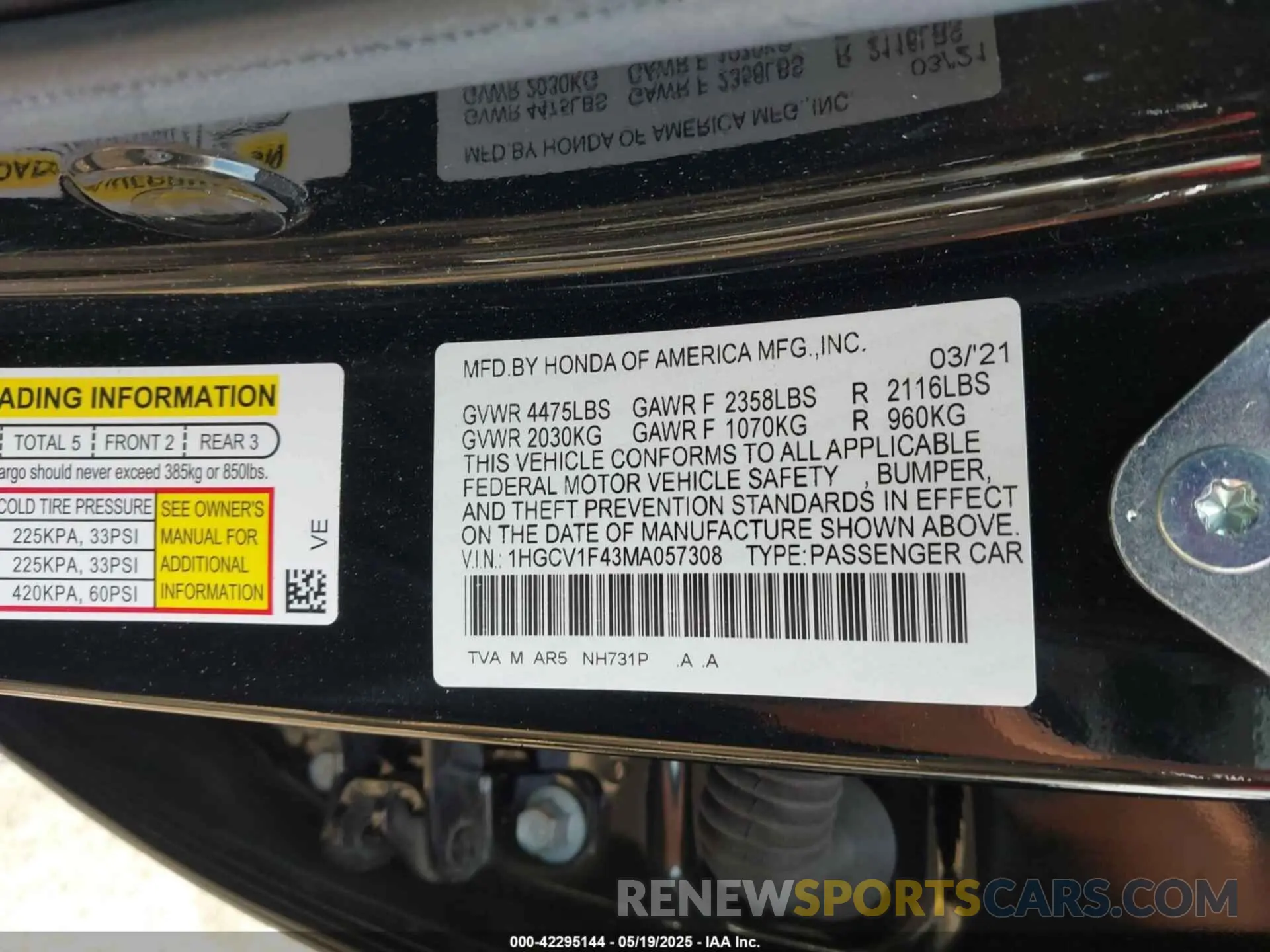 9 Photograph of a damaged car 1HGCV1F43MA057308 HONDA ACCORD 2021