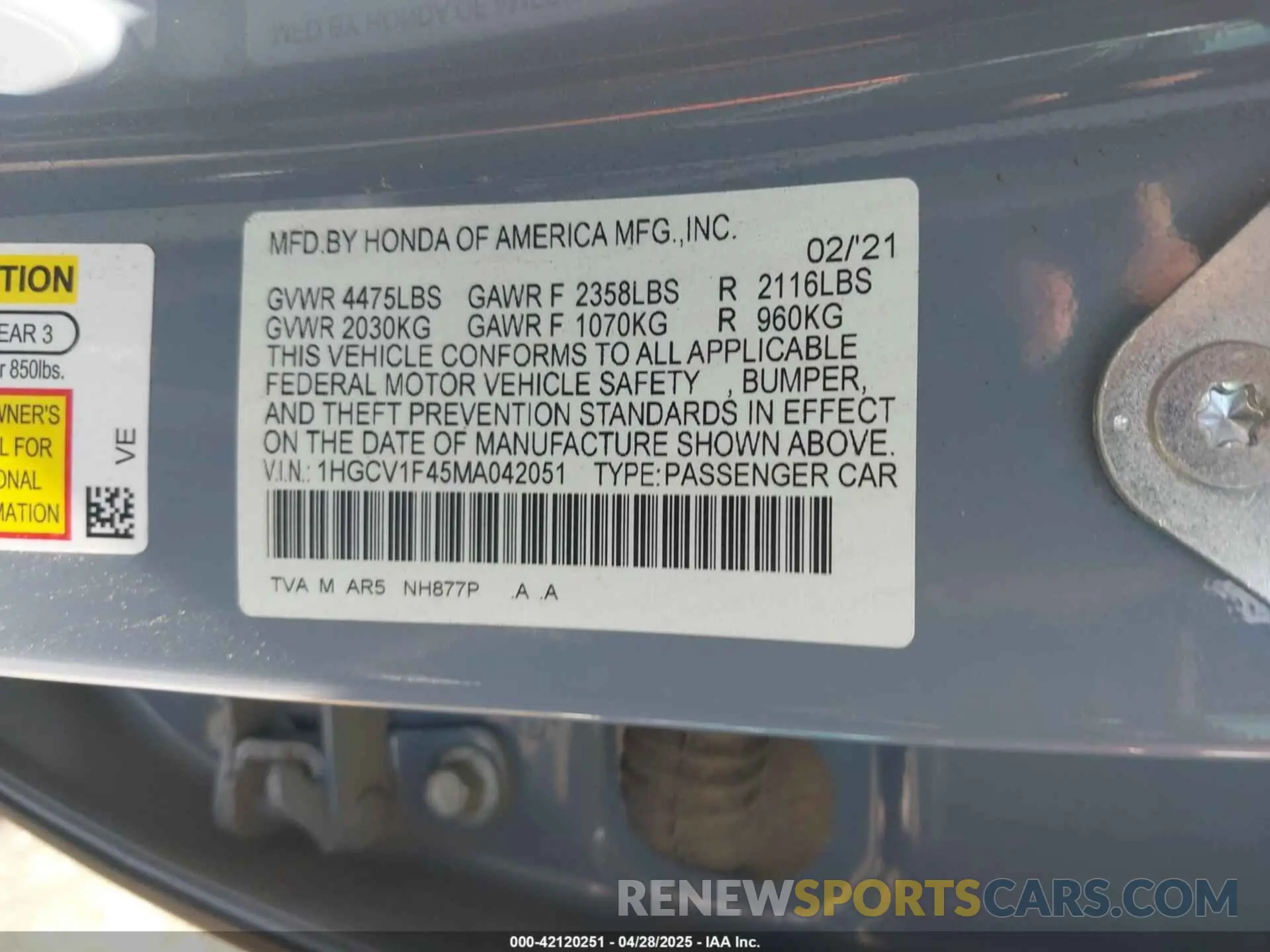 9 Photograph of a damaged car 1HGCV1F45MA042051 HONDA ACCORD 2021
