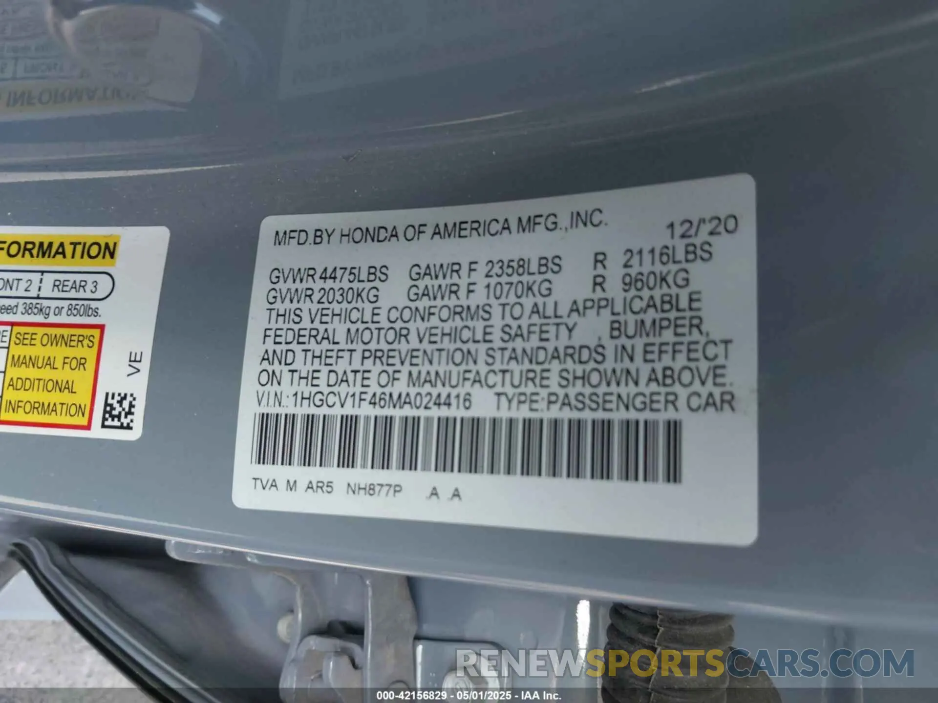 9 Photograph of a damaged car 1HGCV1F46MA024416 HONDA ACCORD 2021