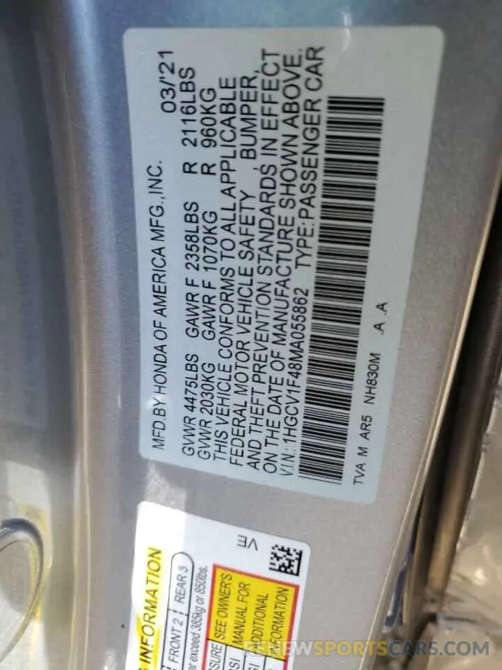 14 Photograph of a damaged car 1HGCV1F48MA055862 HONDA ACCORD 2021