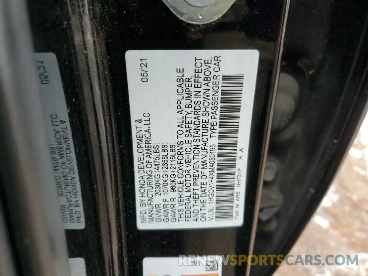 12 Photograph of a damaged car 1HGCV1F4XMA080195 HONDA ACCORD 2021