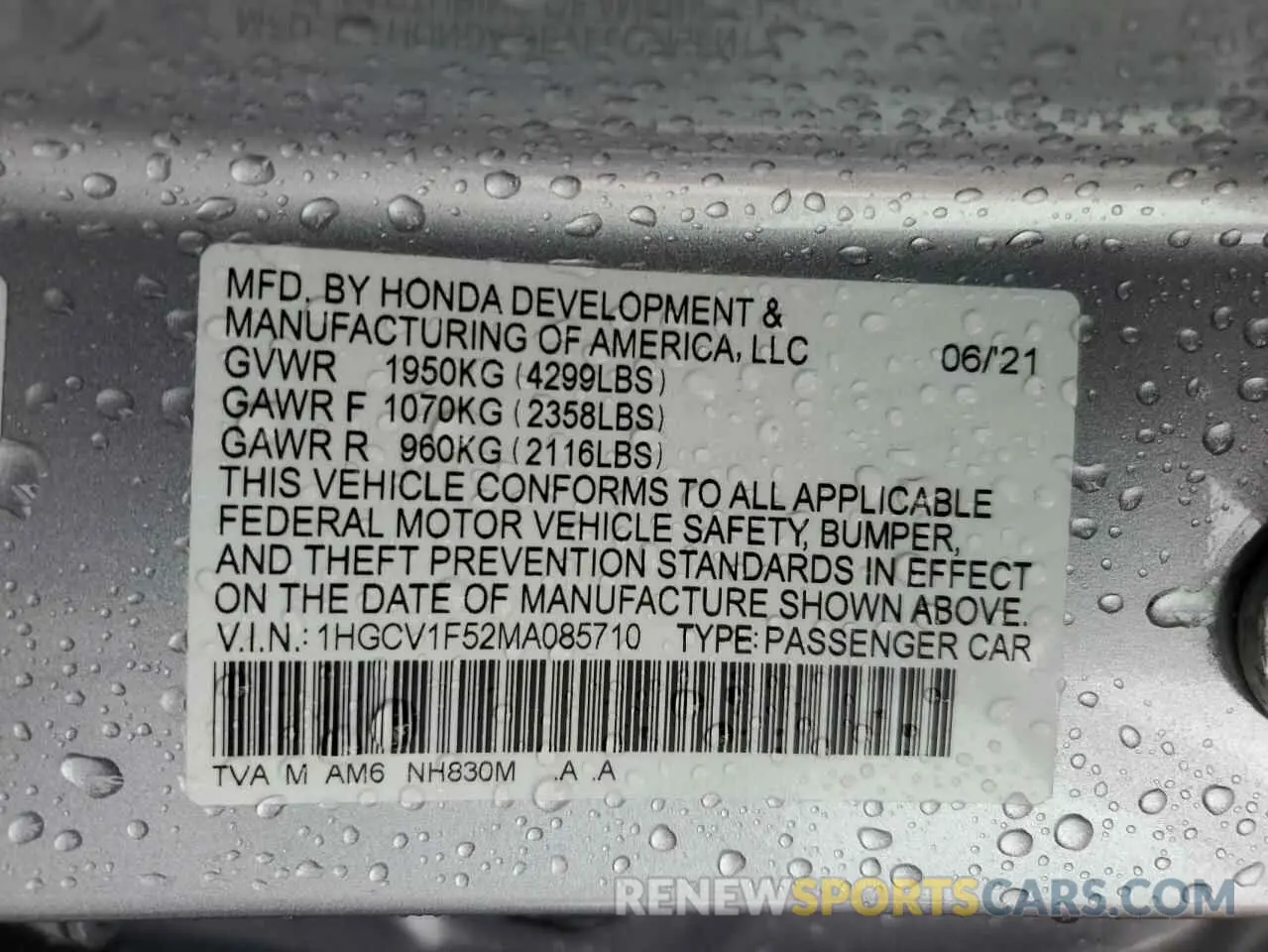 14 Photograph of a damaged car 1HGCV1F52MA085710 HONDA ACCORD 2021