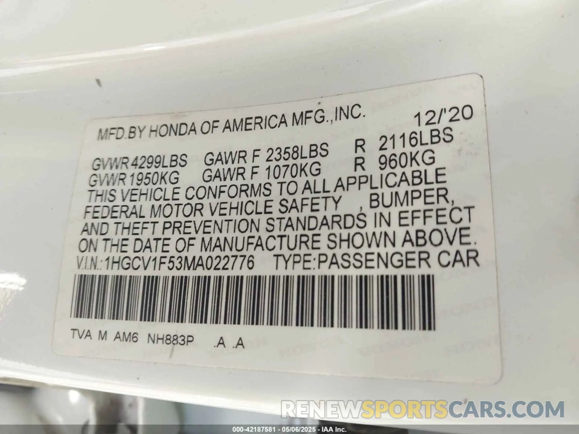 9 Photograph of a damaged car 1HGCV1F53MA022776 HONDA ACCORD 2021