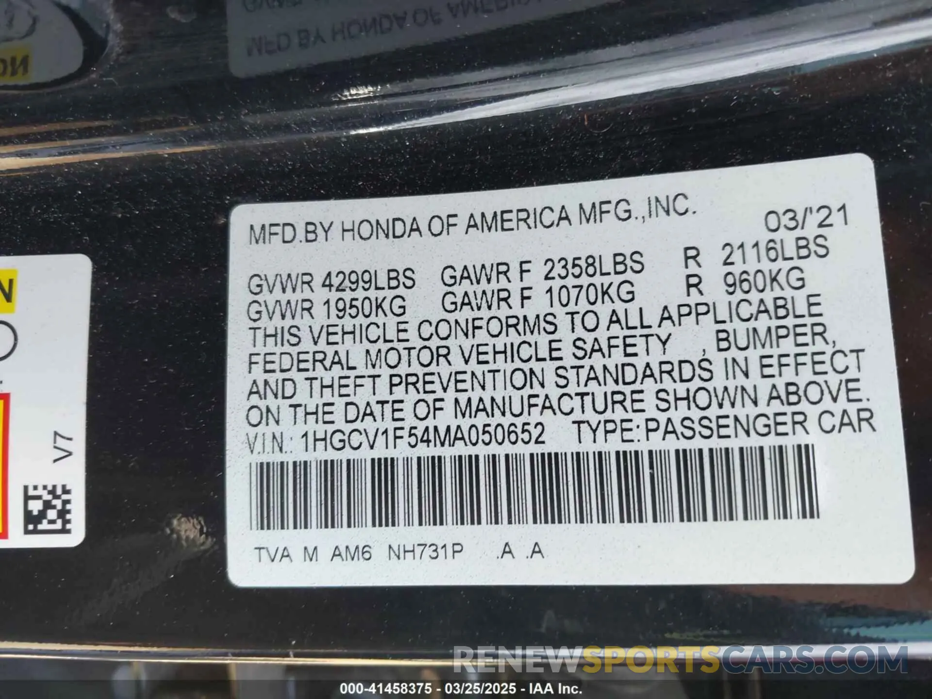 9 Photograph of a damaged car 1HGCV1F54MA050652 HONDA ACCORD 2021