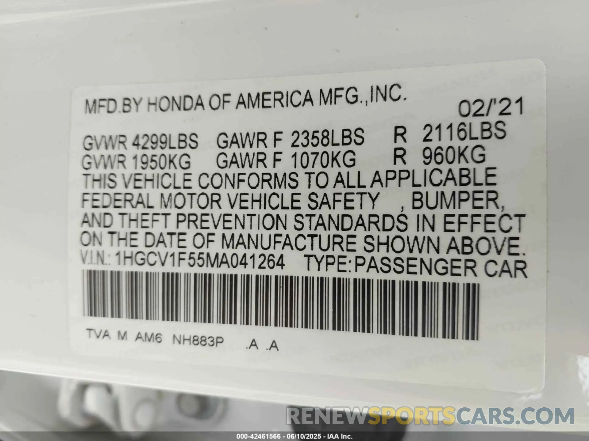 9 Photograph of a damaged car 1HGCV1F55MA041264 HONDA ACCORD 2021