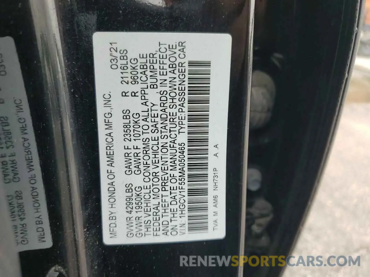 12 Photograph of a damaged car 1HGCV1F55MA050465 HONDA ACCORD 2021