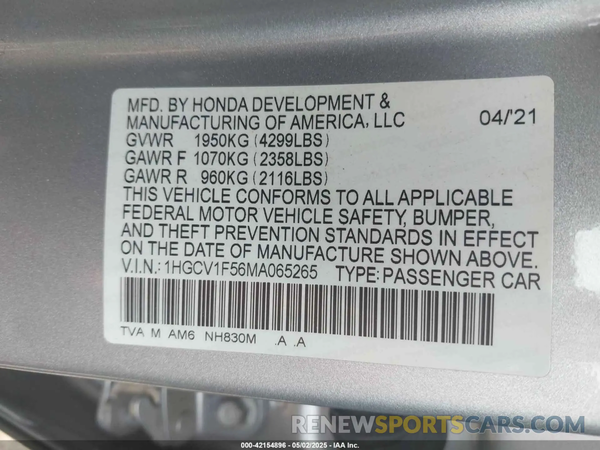 9 Photograph of a damaged car 1HGCV1F56MA065265 HONDA ACCORD 2021