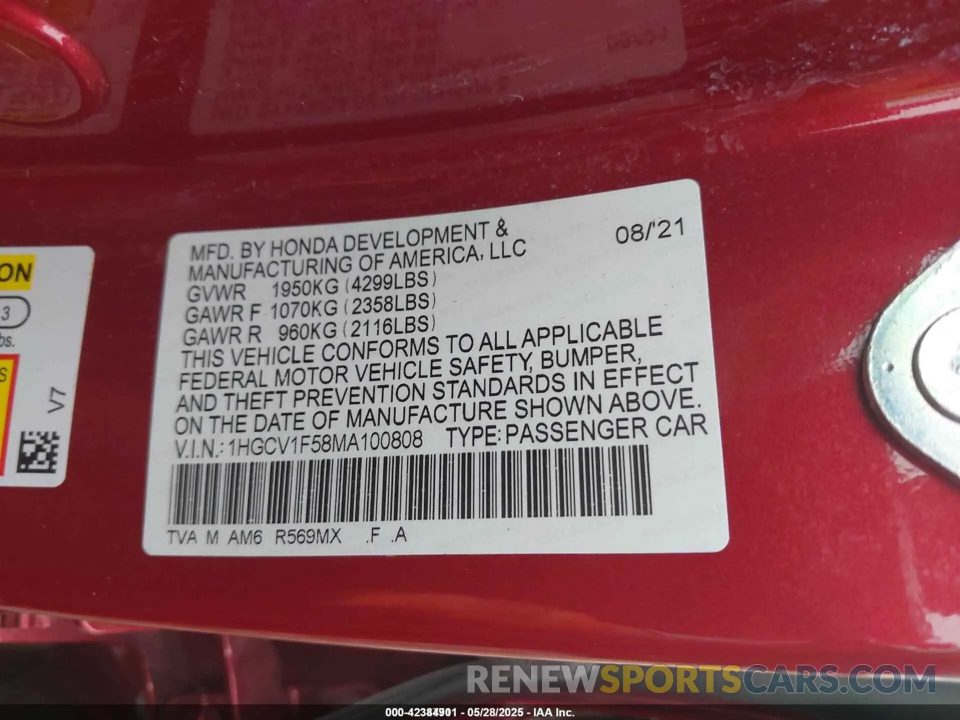 9 Photograph of a damaged car 1HGCV1F58MA100808 HONDA ACCORD 2021