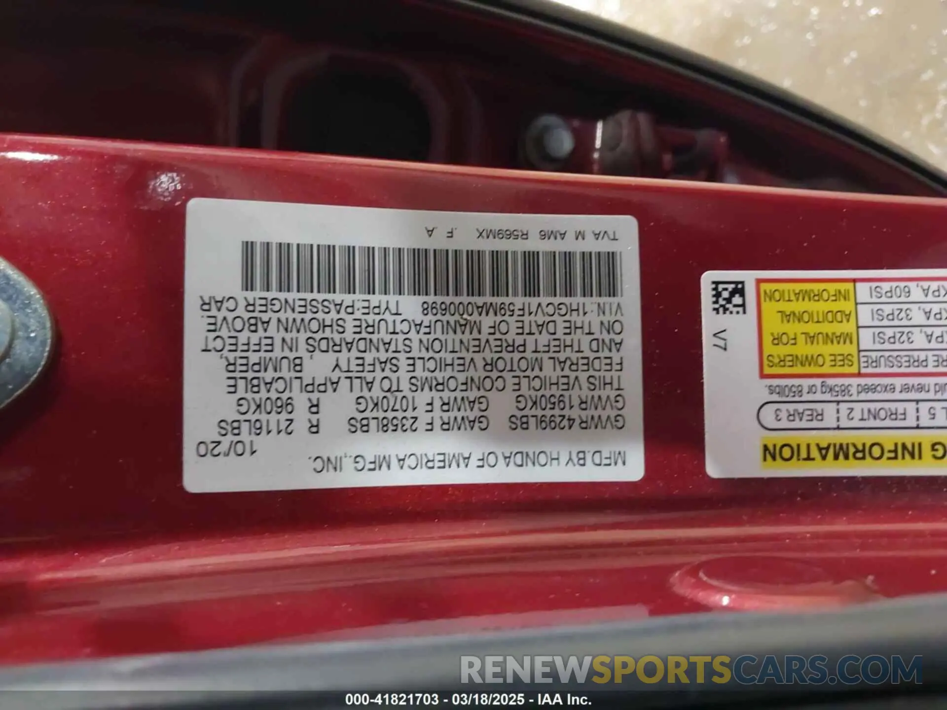 9 Photograph of a damaged car 1HGCV1F59MA000698 HONDA ACCORD 2021