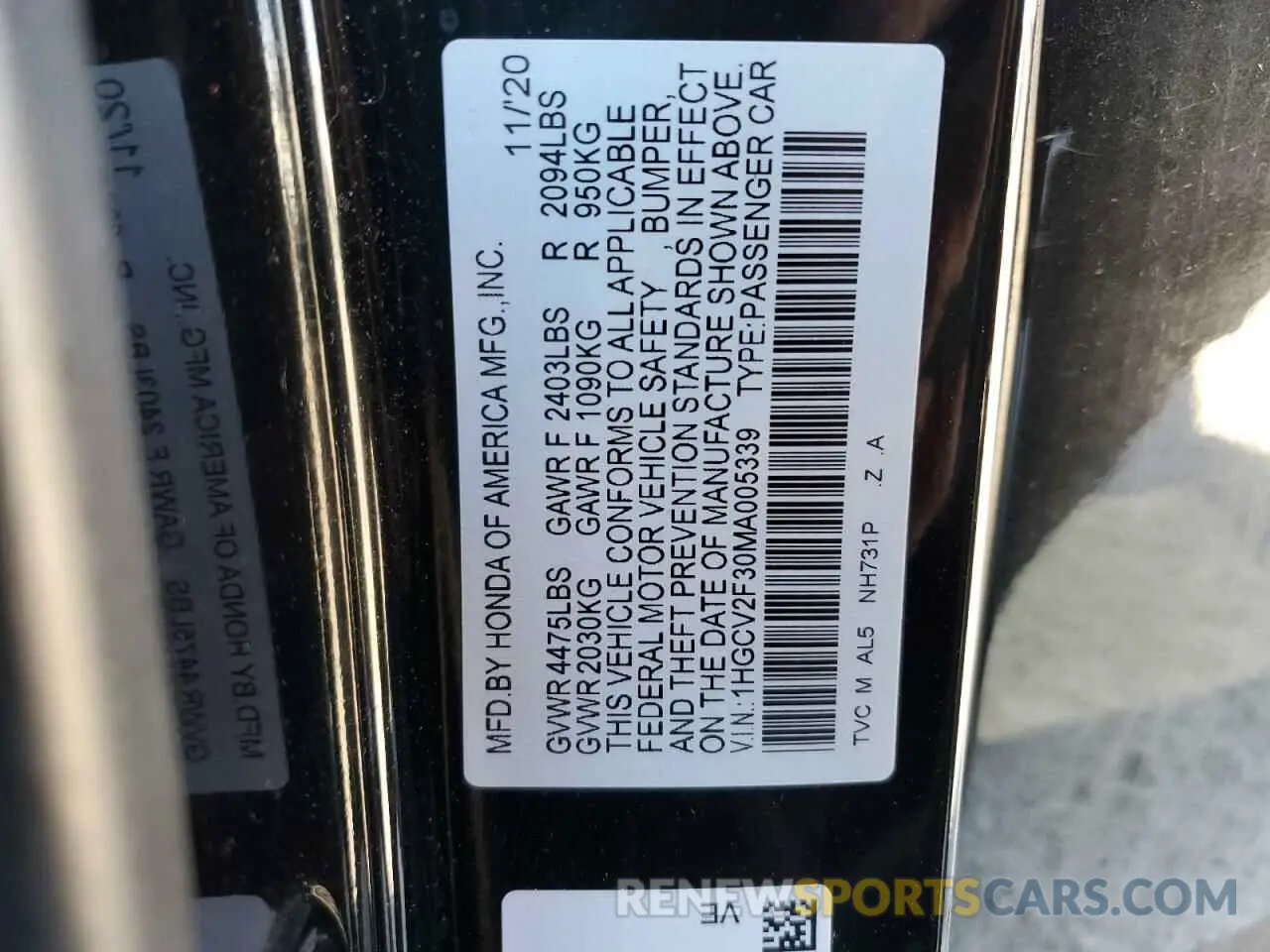 12 Photograph of a damaged car 1HGCV2F30MA005339 HONDA ACCORD 2021
