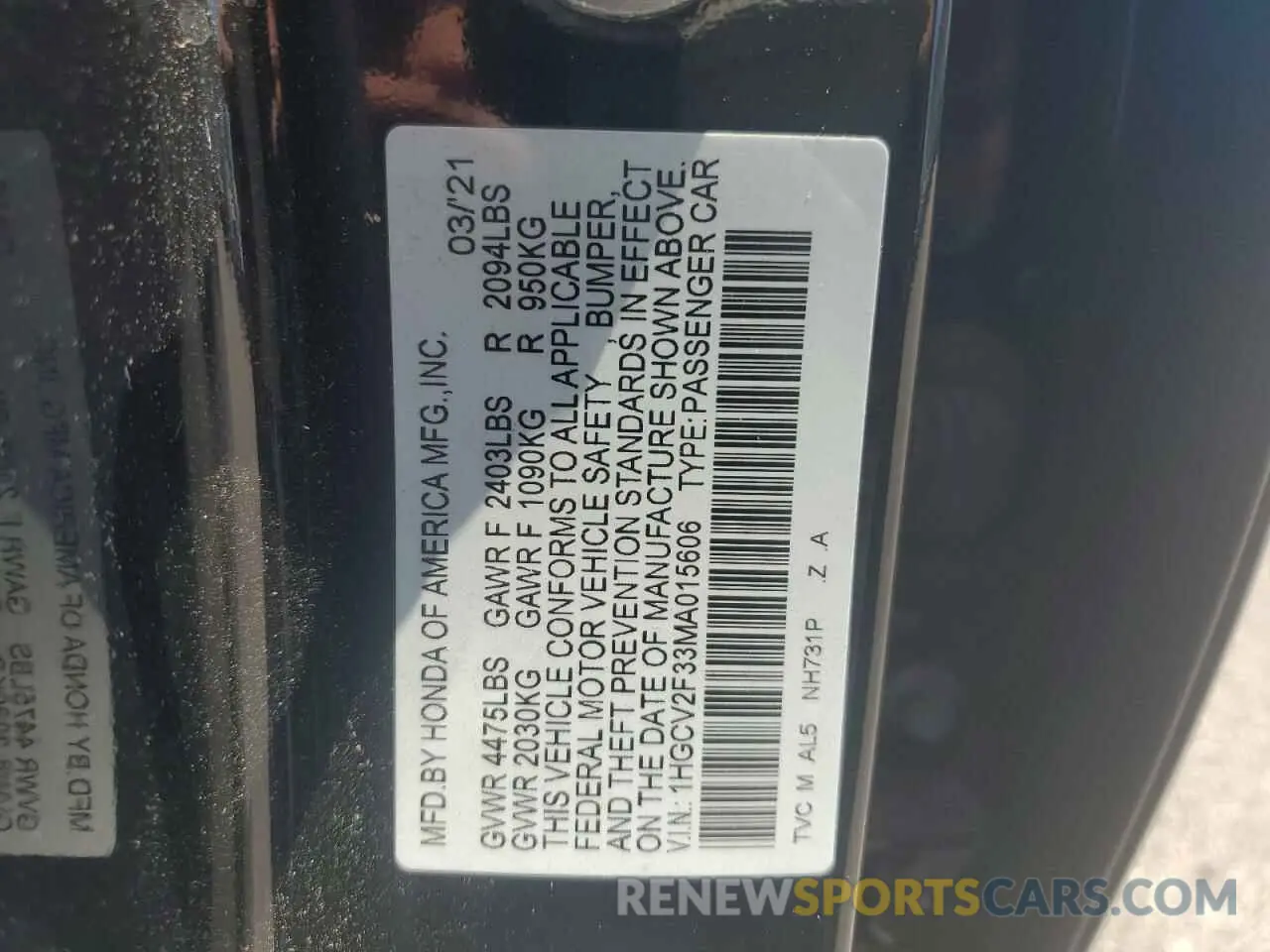 12 Photograph of a damaged car 1HGCV2F33MA015606 HONDA ACCORD 2021