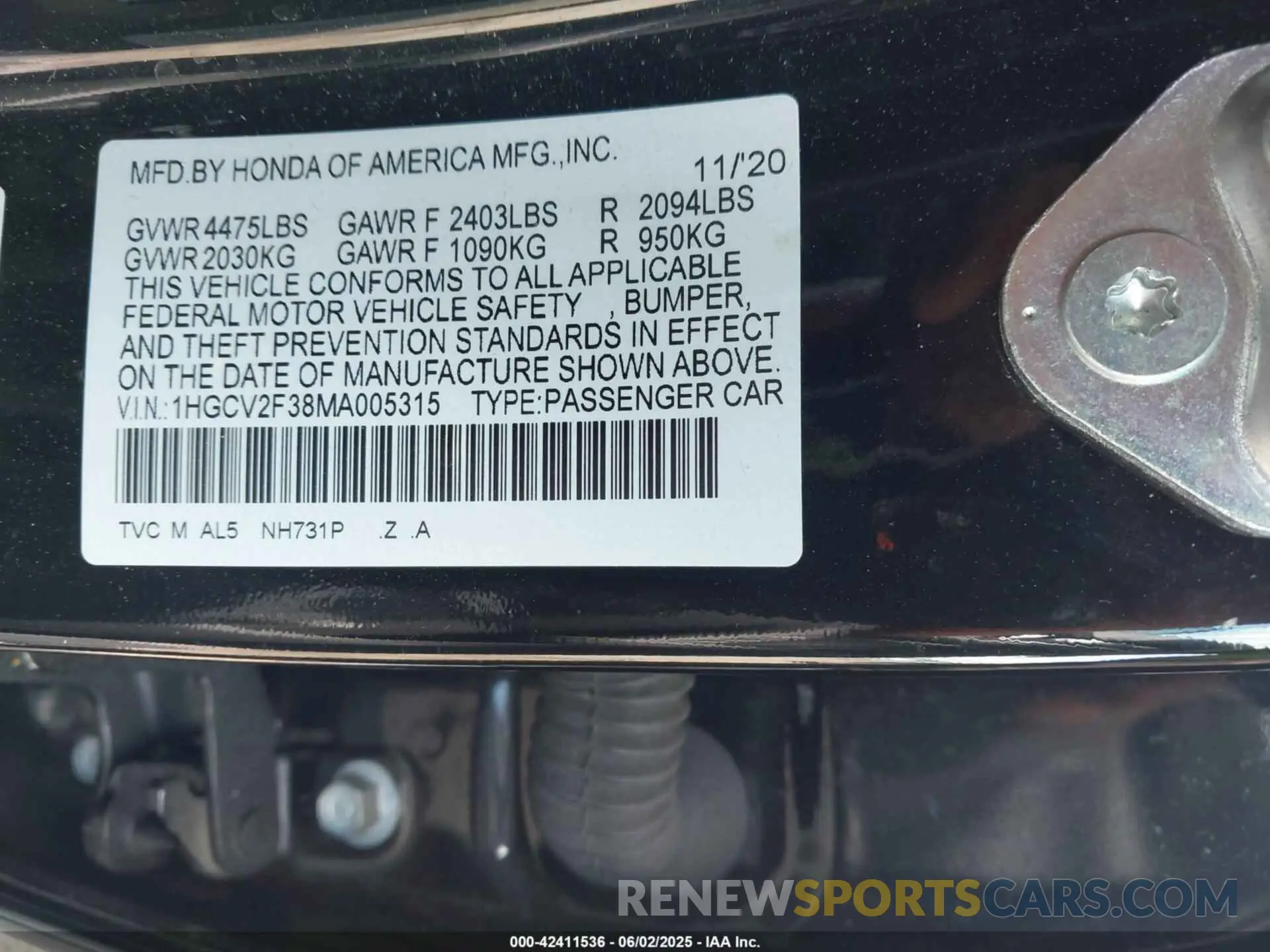 9 Photograph of a damaged car 1HGCV2F38MA005315 HONDA ACCORD 2021