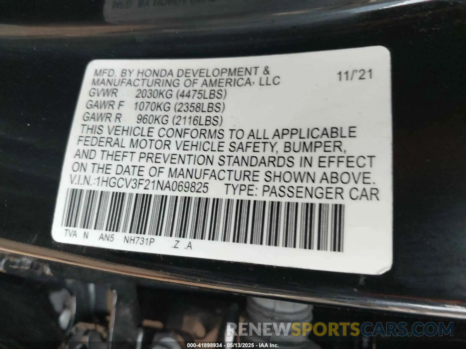 9 Photograph of a damaged car 1HGCV2F38MA018937 HONDA ACCORD 2021