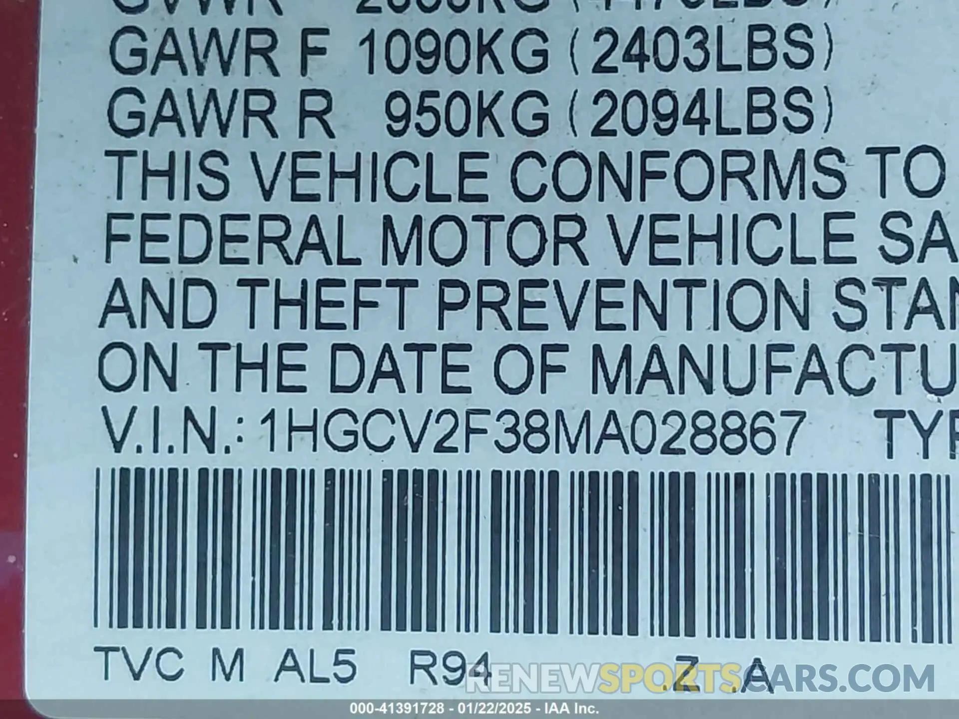 9 Photograph of a damaged car 1HGCV2F38MA028867 HONDA ACCORD 2021