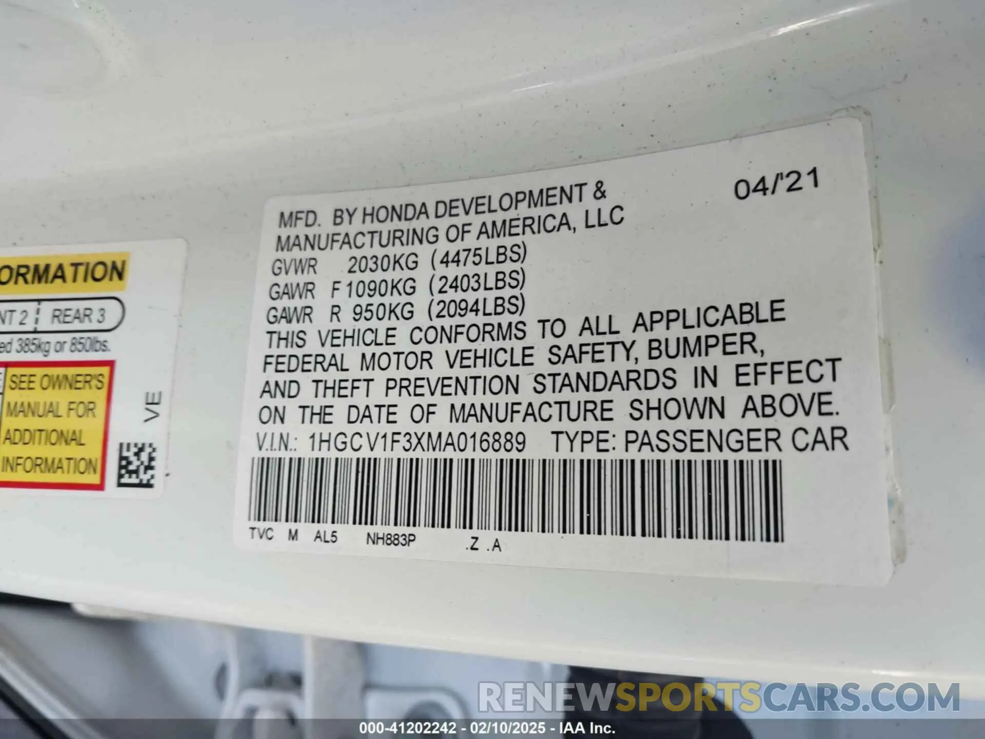 9 Photograph of a damaged car 1HGCV2F3XMA016980 HONDA ACCORD 2021