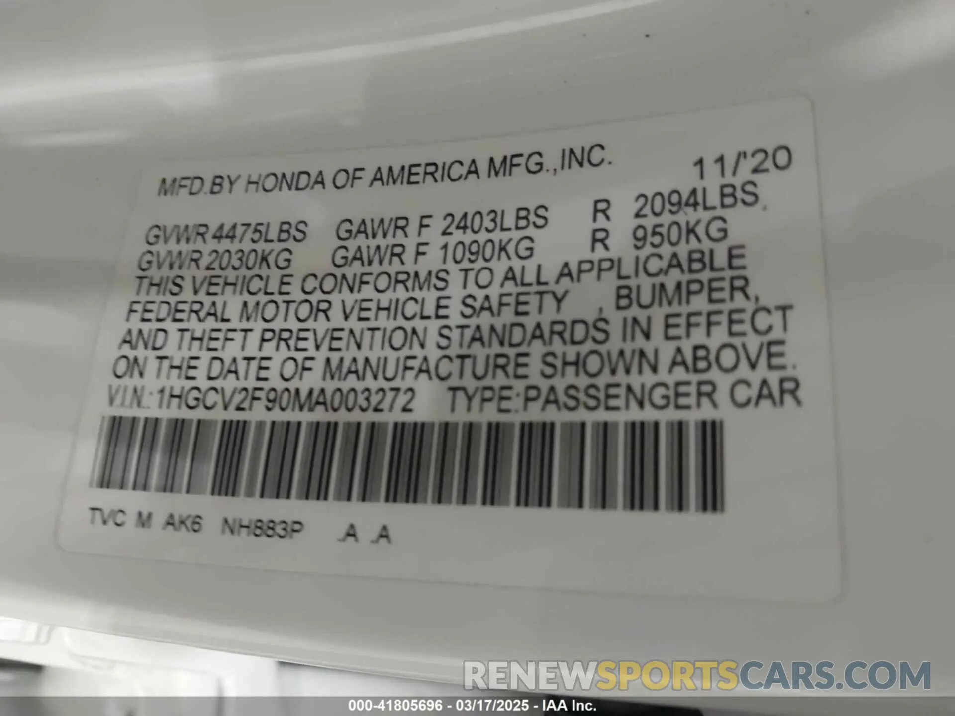 9 Photograph of a damaged car 1HGCV2F90MA003272 HONDA ACCORD 2021