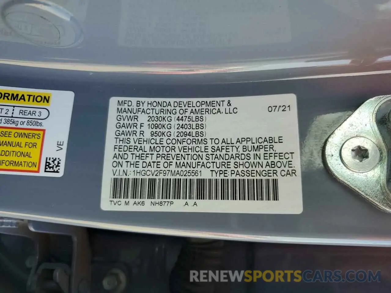 14 Photograph of a damaged car 1HGCV2F97MA025561 HONDA ACCORD 2021