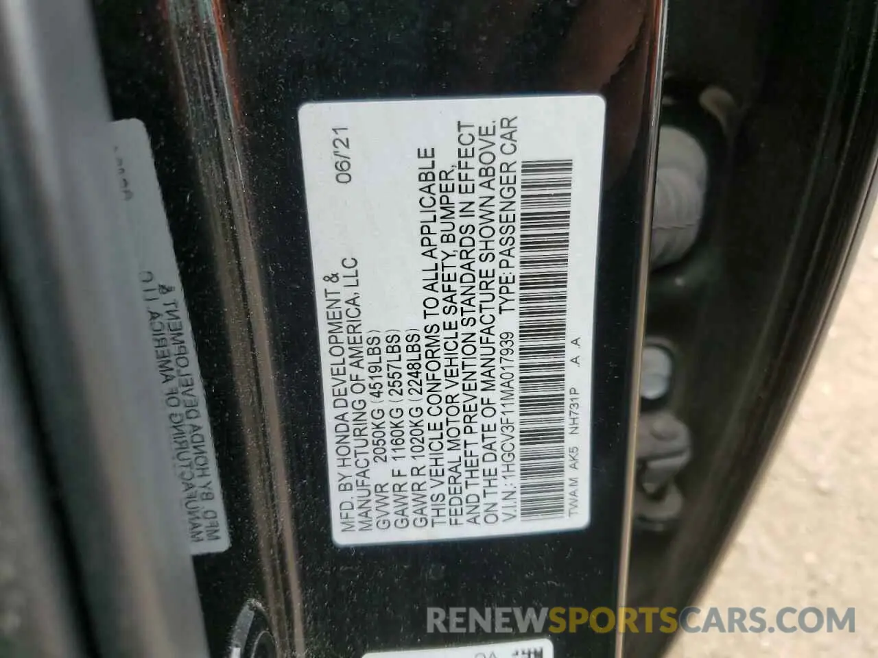 12 Photograph of a damaged car 1HGCV3F11MA017939 HONDA ACCORD 2021