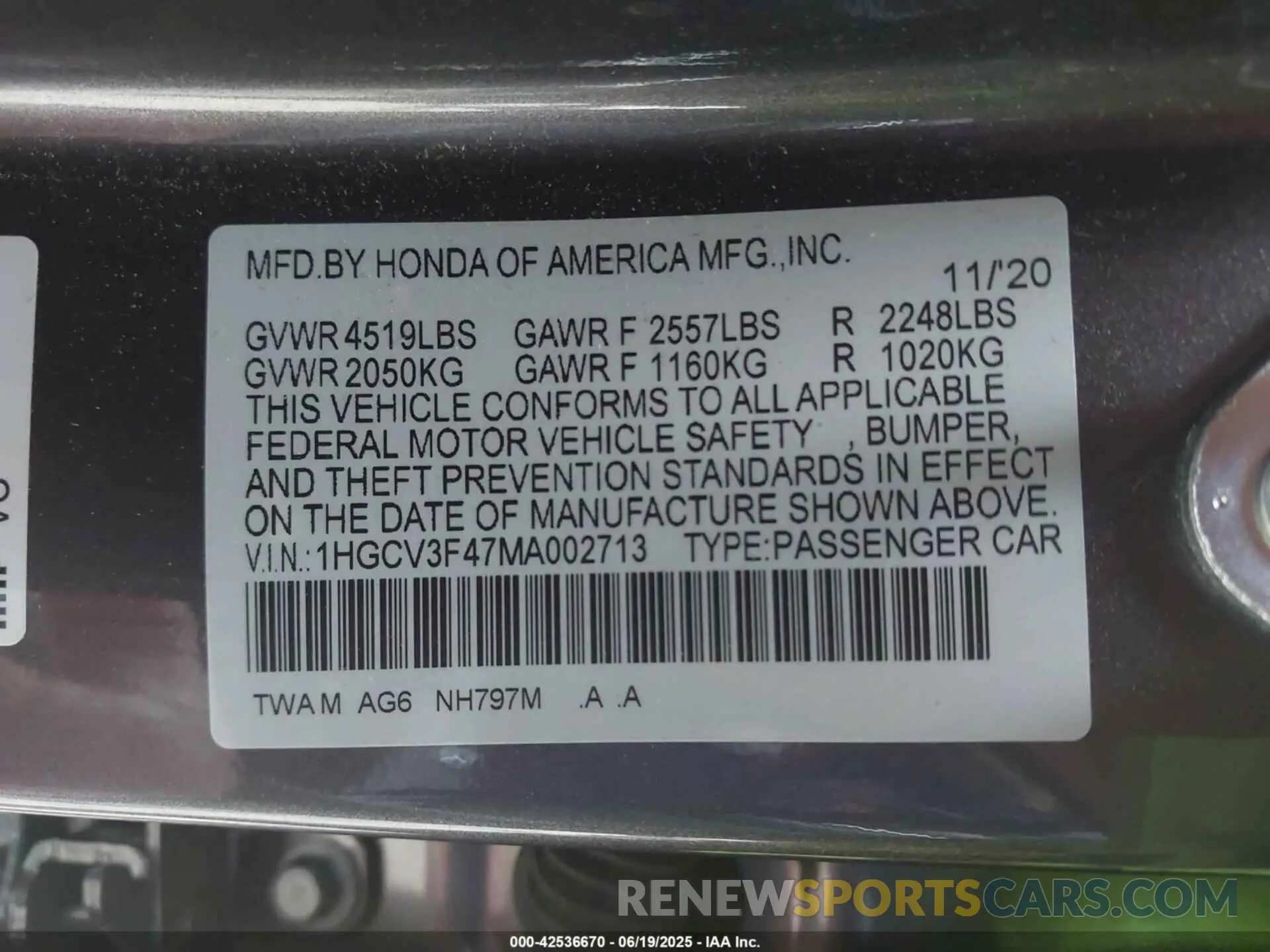 9 Photograph of a damaged car 1HGCV3F47MA002713 HONDA ACCORD 2021