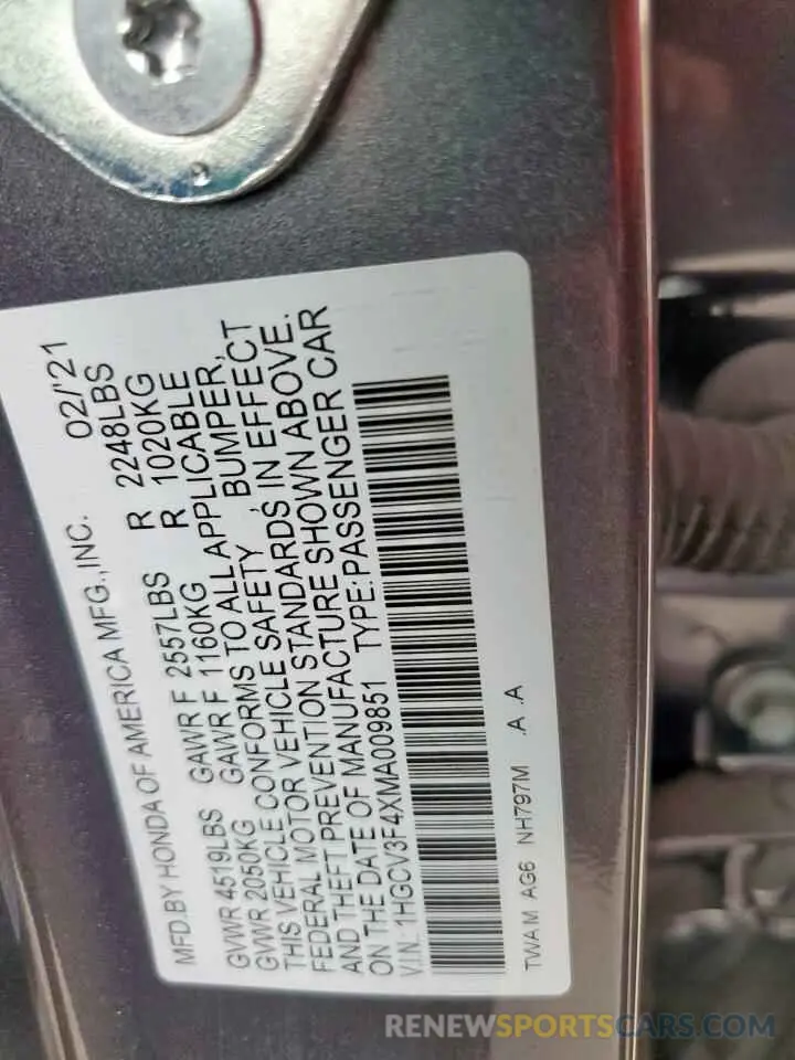 13 Photograph of a damaged car 1HGCV3F4XMA009851 HONDA ACCORD 2021