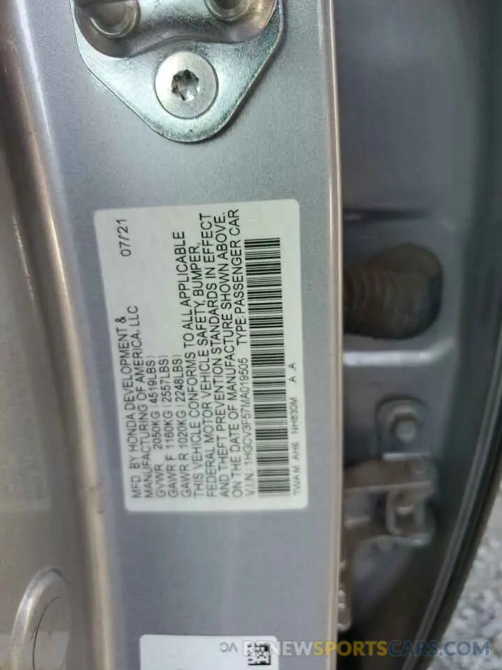 13 Photograph of a damaged car 1HGCV3F57MA019505 HONDA ACCORD 2021