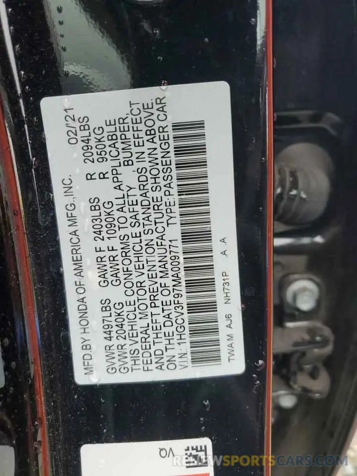 12 Photograph of a damaged car 1HGCV3F97MA009771 HONDA ACCORD 2021