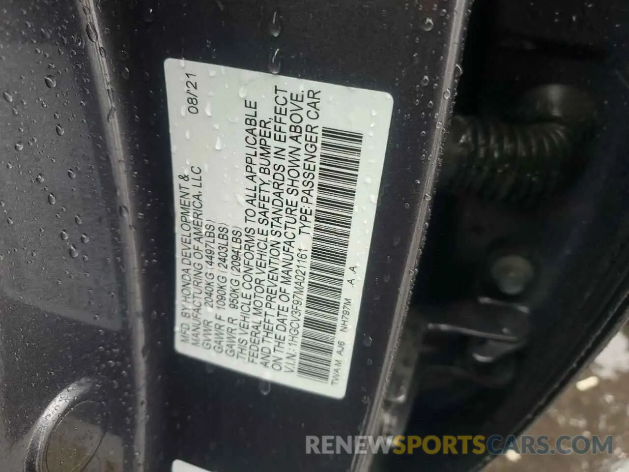 12 Photograph of a damaged car 1HGCV3F97MA021161 HONDA ACCORD 2021