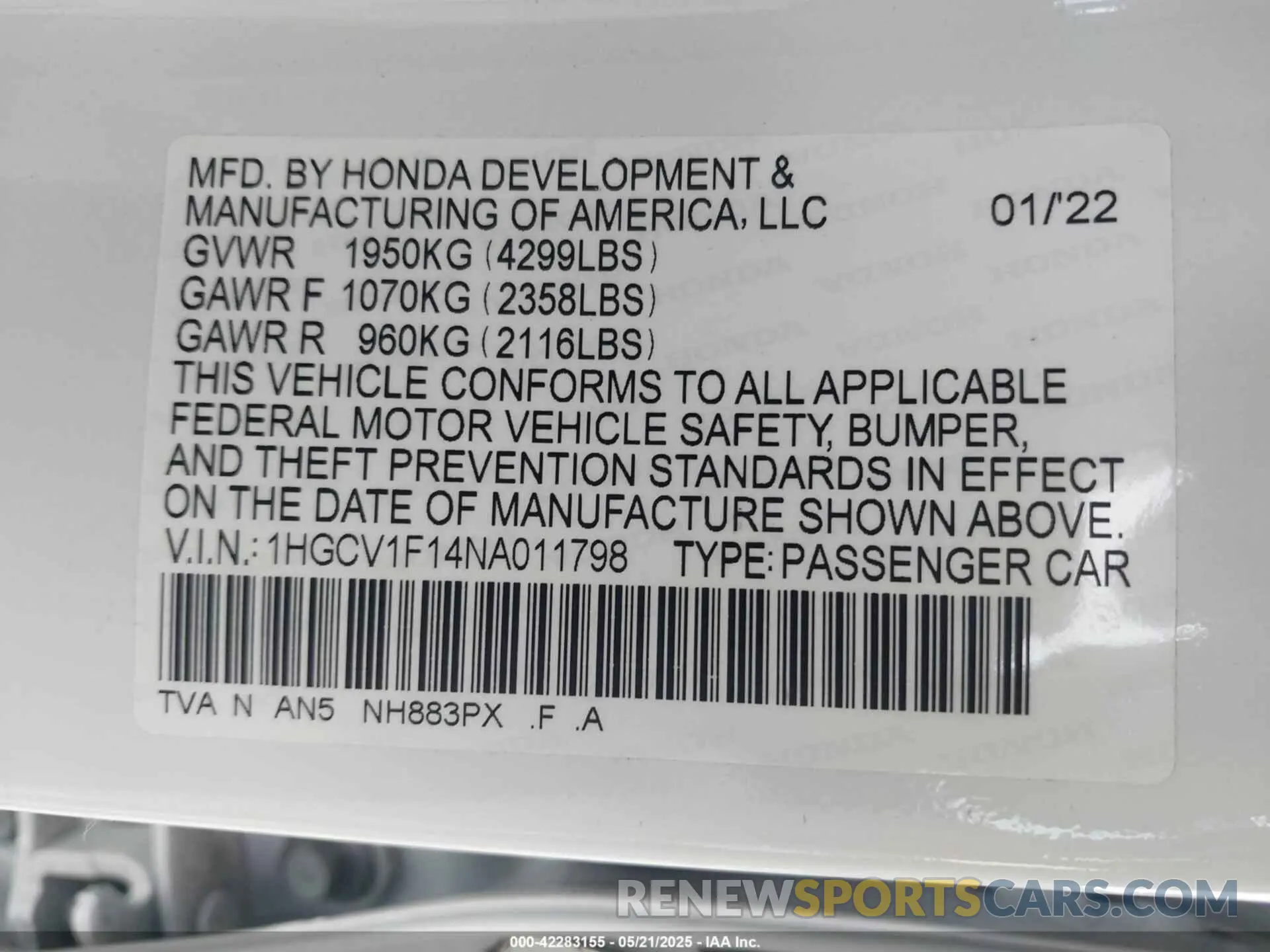 9 Photograph of a damaged car 1HGCV1F14NA011798 HONDA ACCORD 2022