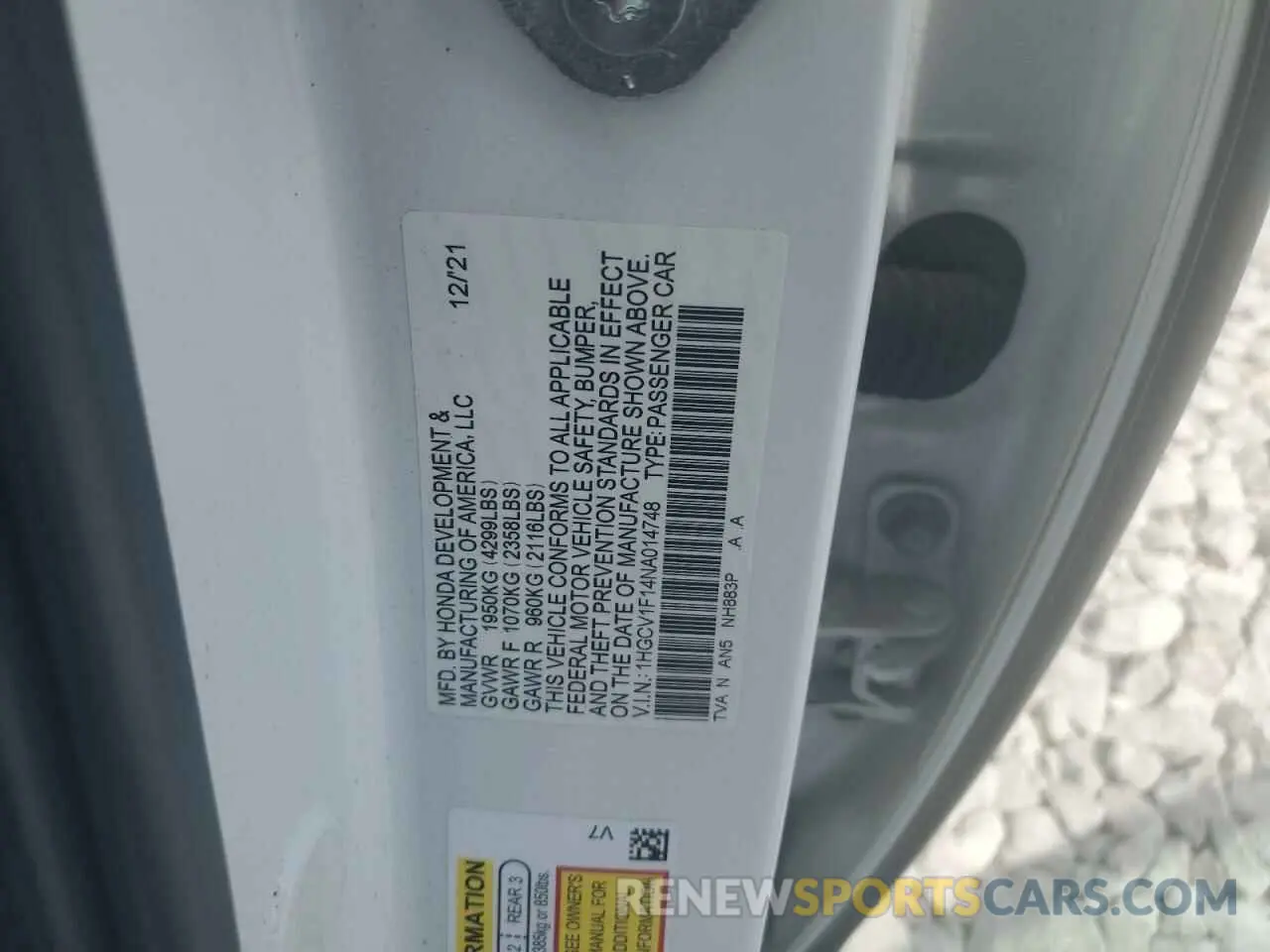 12 Photograph of a damaged car 1HGCV1F14NA014748 HONDA ACCORD 2022