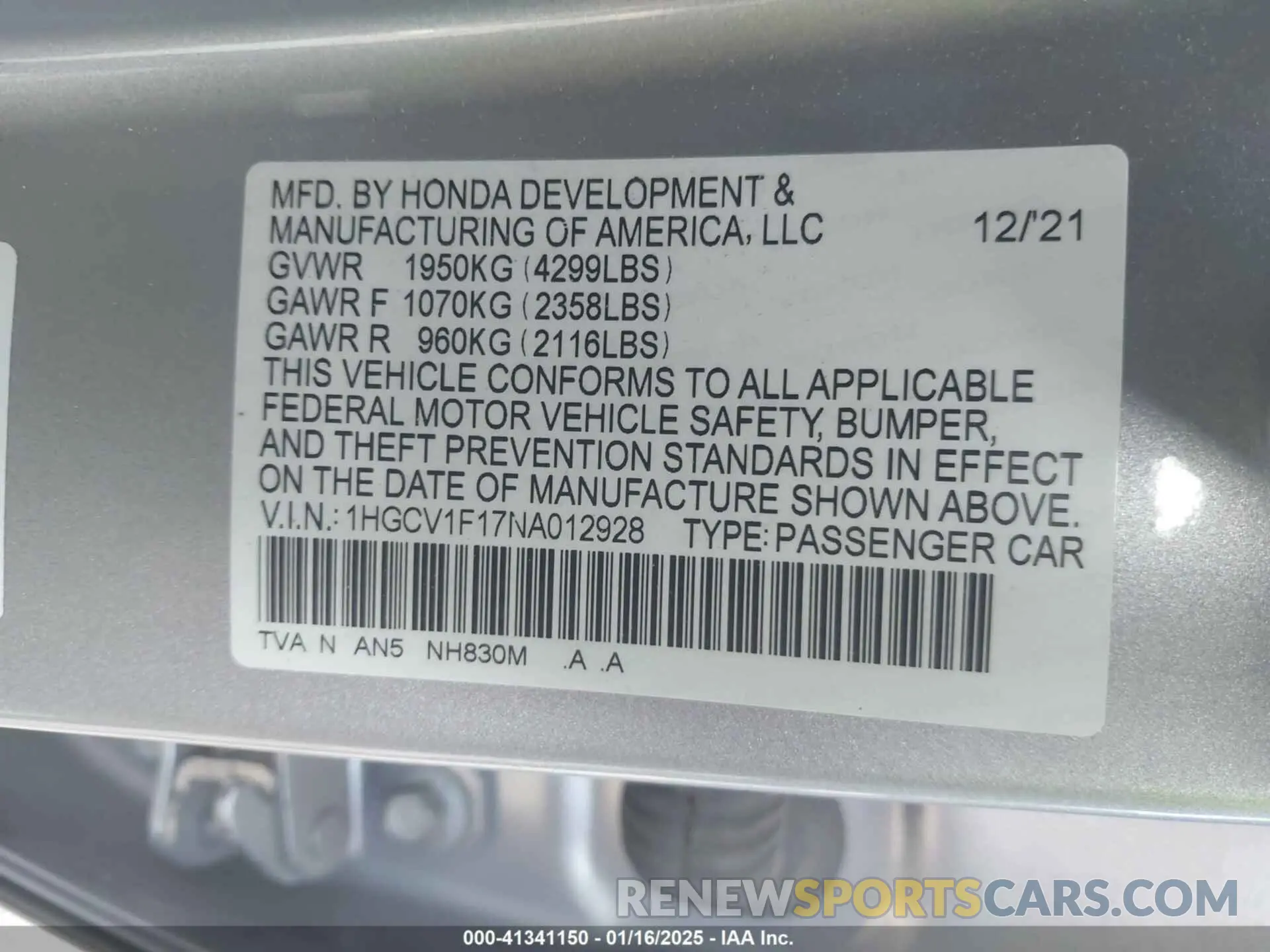 9 Photograph of a damaged car 1HGCV1F17NA012928 HONDA ACCORD 2022